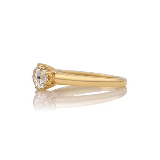 Side profile of the Camille rose cut solitaire showing the openwork basket and six prongs