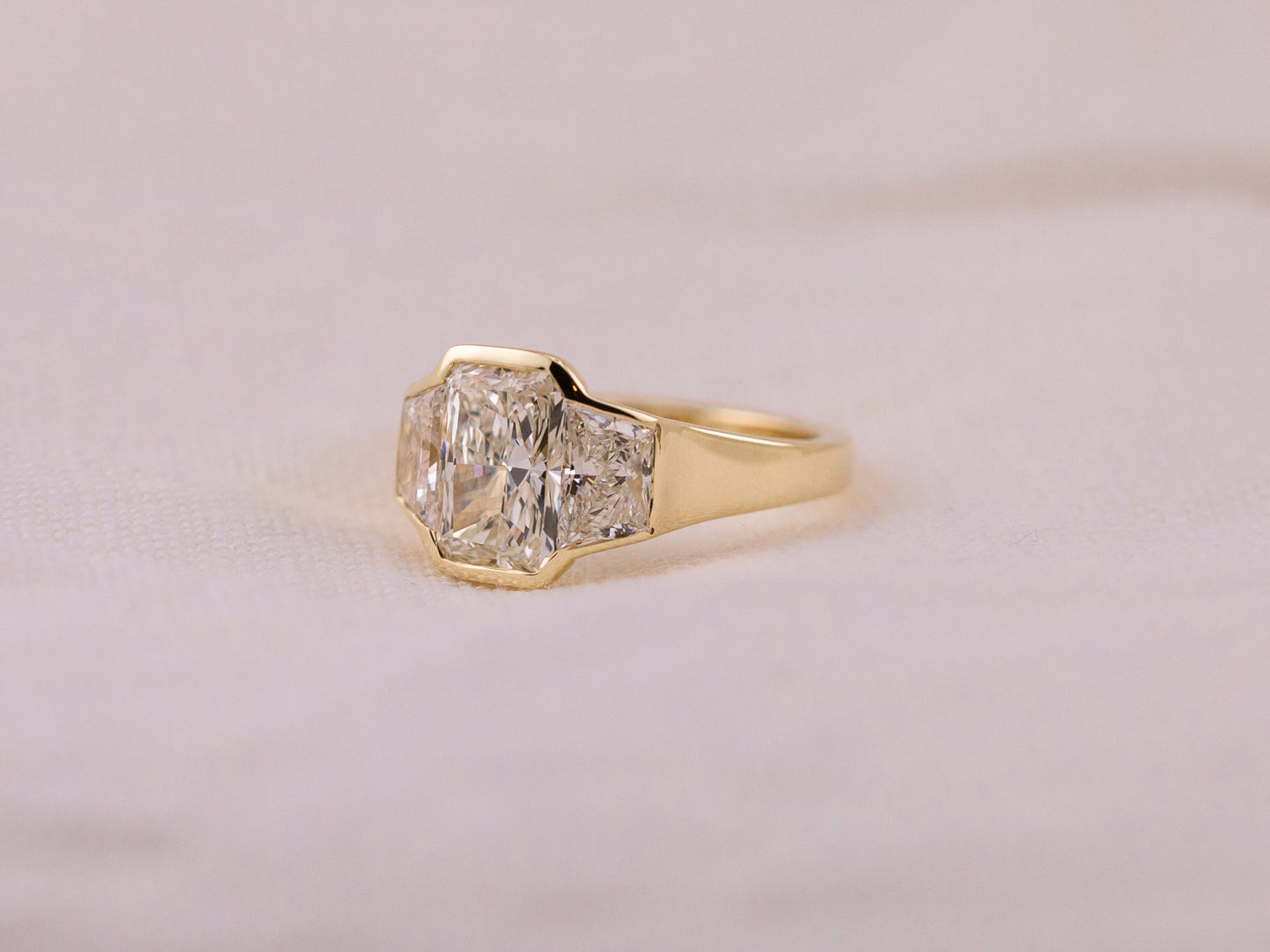 1.97ct Radiant cut three stone engagement ring