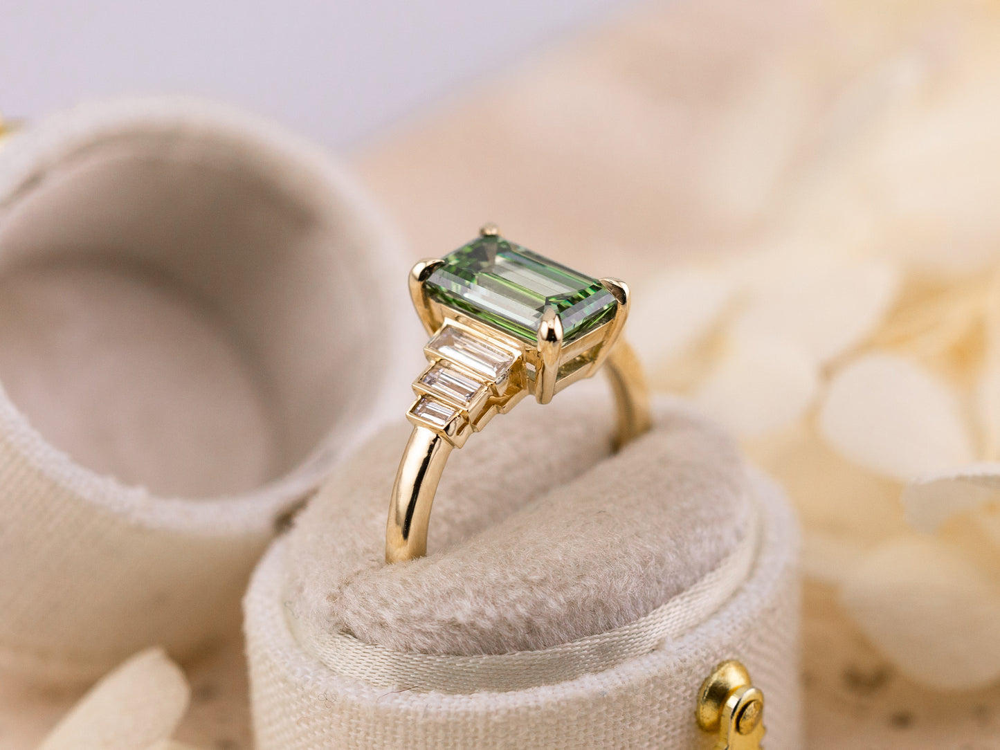 2.56ct Green emerald cut engagement ring