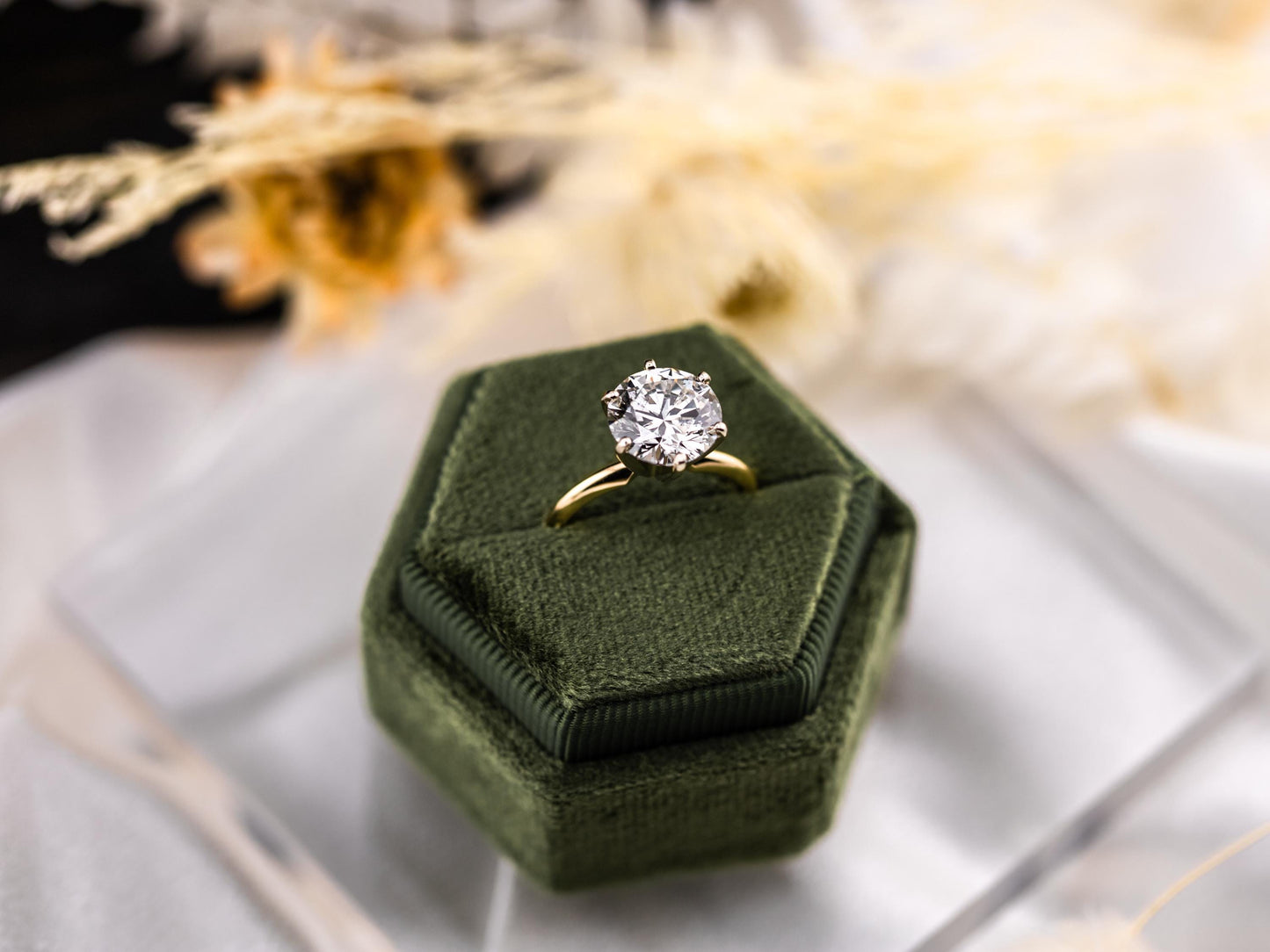 Diamond engagement ring lab diamond ring 14k solid yellow gold engagement ring solitaire round cut 3.42ct lab grown diamond engagement ring