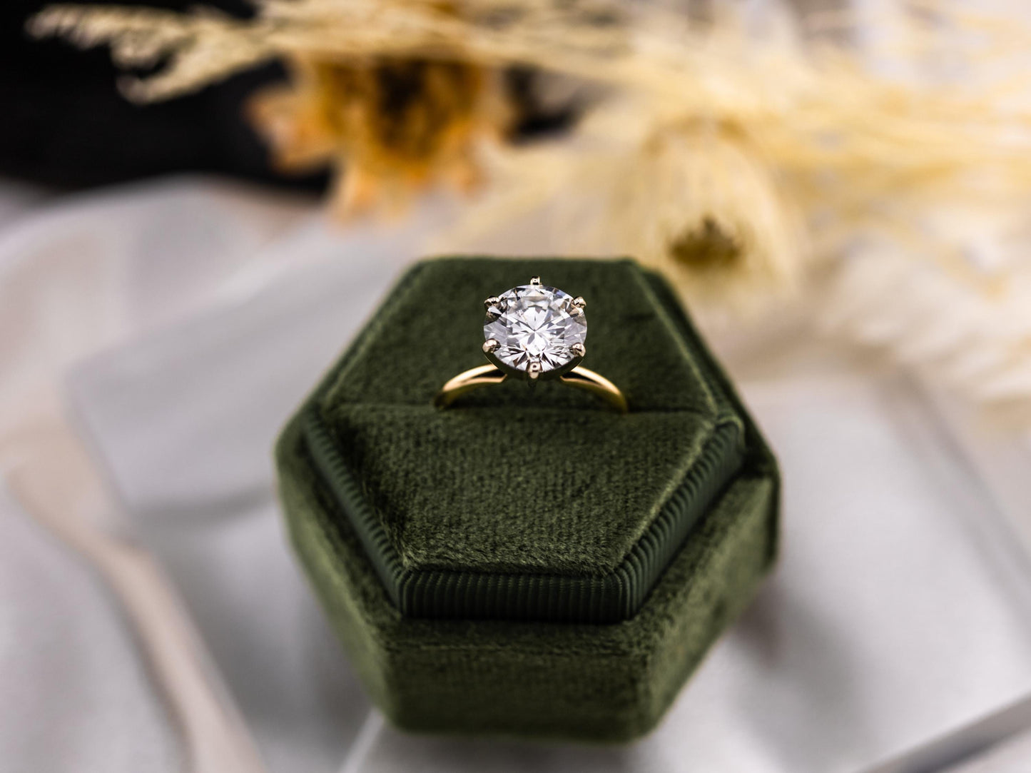 Diamond engagement ring lab diamond ring 14k solid yellow gold engagement ring solitaire round cut 3.42ct lab grown diamond engagement ring