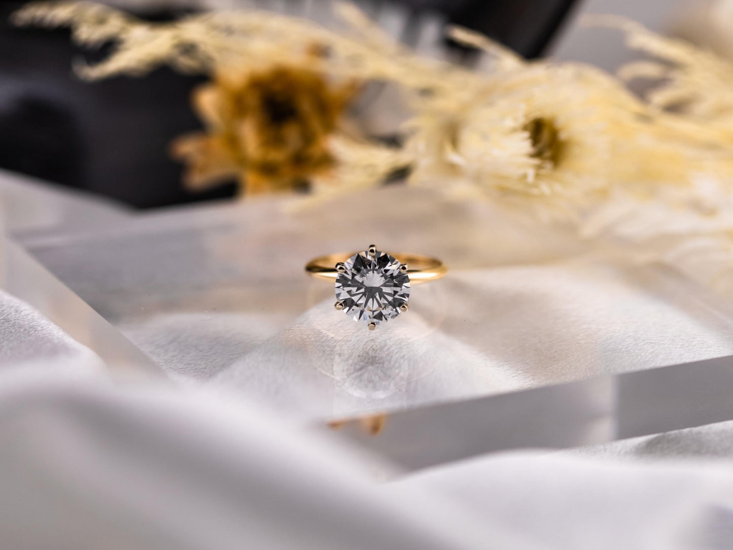 Diamond engagement ring lab diamond ring 14k solid yellow gold engagement ring solitaire round cut 3.42ct lab grown diamond engagement ring
