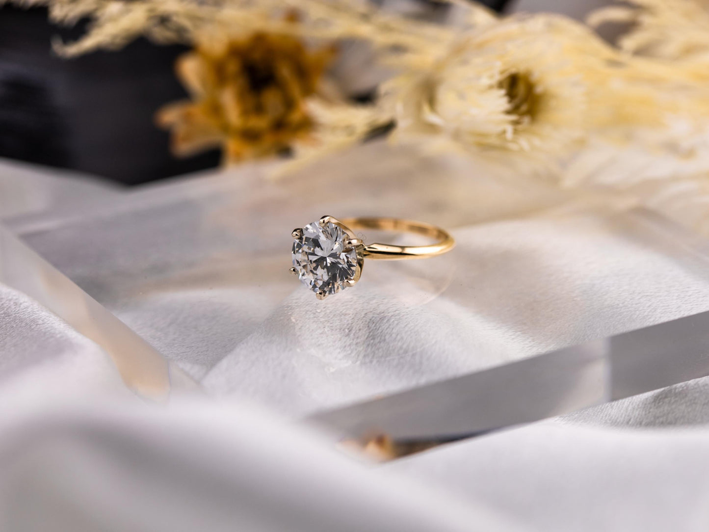 Diamond engagement ring lab diamond ring 14k solid yellow gold engagement ring solitaire round cut 3.42ct lab grown diamond engagement ring