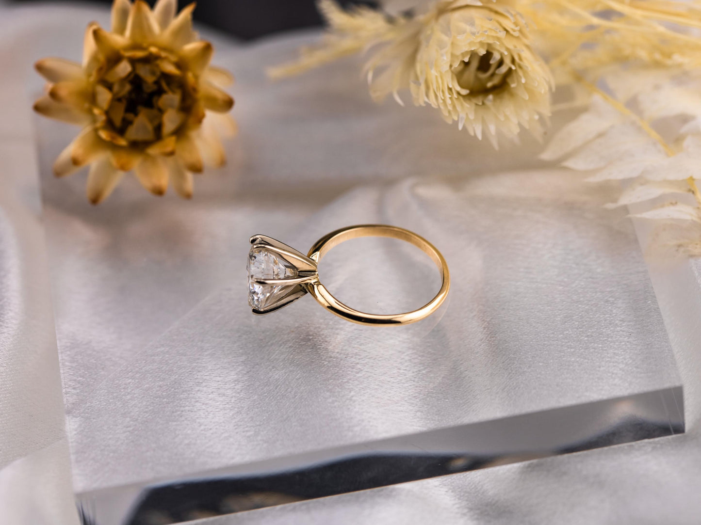 Diamond engagement ring lab diamond ring 14k solid yellow gold engagement ring solitaire round cut 3.42ct lab grown diamond engagement ring