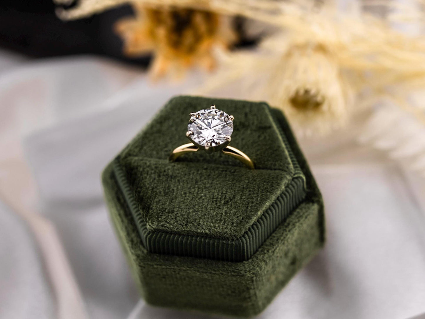 Diamond engagement ring lab diamond ring 14k solid yellow gold engagement ring solitaire round cut 3.42ct lab grown diamond engagement ring