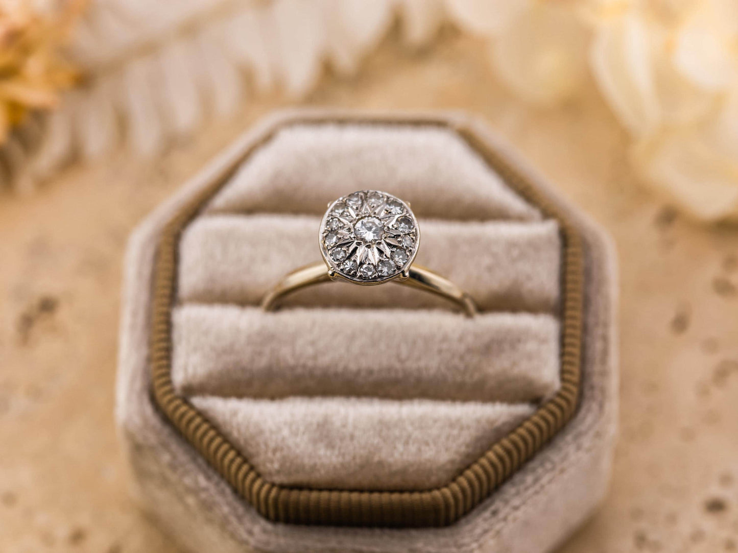Diamond ring engagement ring pave disc ring diamond 14k solid gold engagement ring round cut ring, size 9