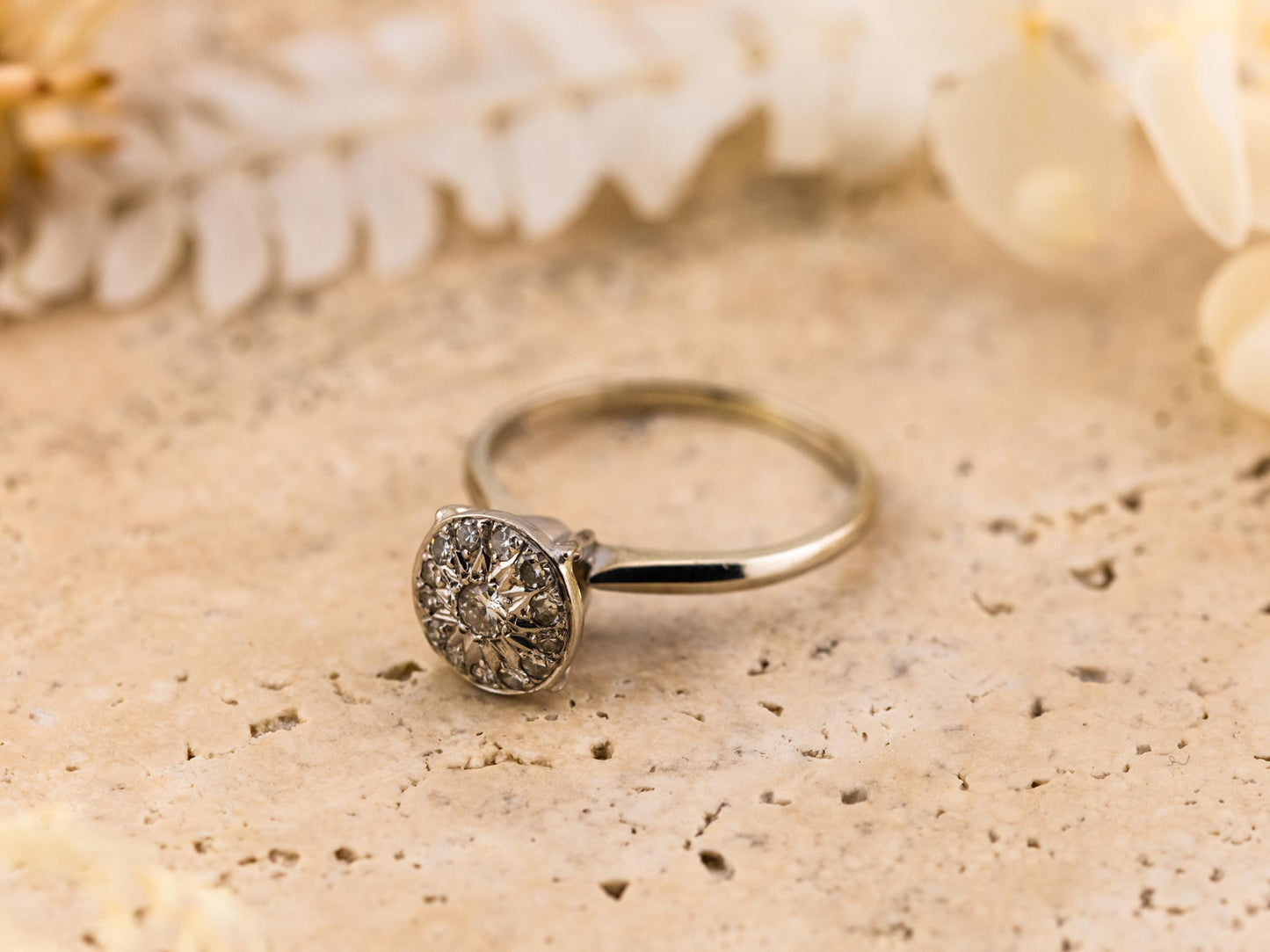 Diamond ring engagement ring pave disc ring diamond 14k solid gold engagement ring round cut ring, size 9