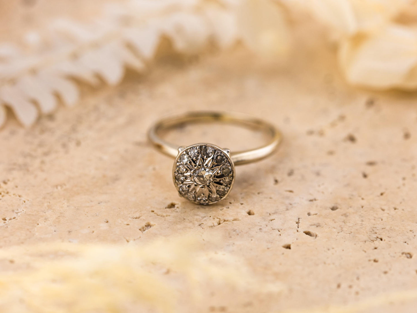 Diamond ring engagement ring pave disc ring diamond 14k solid gold engagement ring round cut ring, size 9