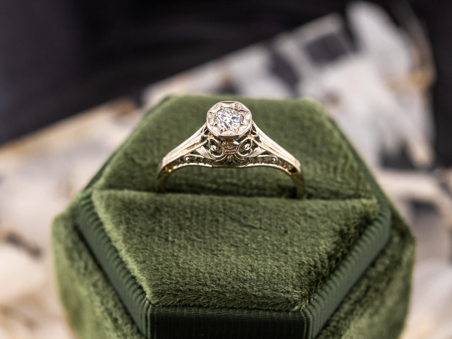 Vintage diamond engagement ring 18k solid gold engagement ring circa 1920s old European cut art deco engagement ring