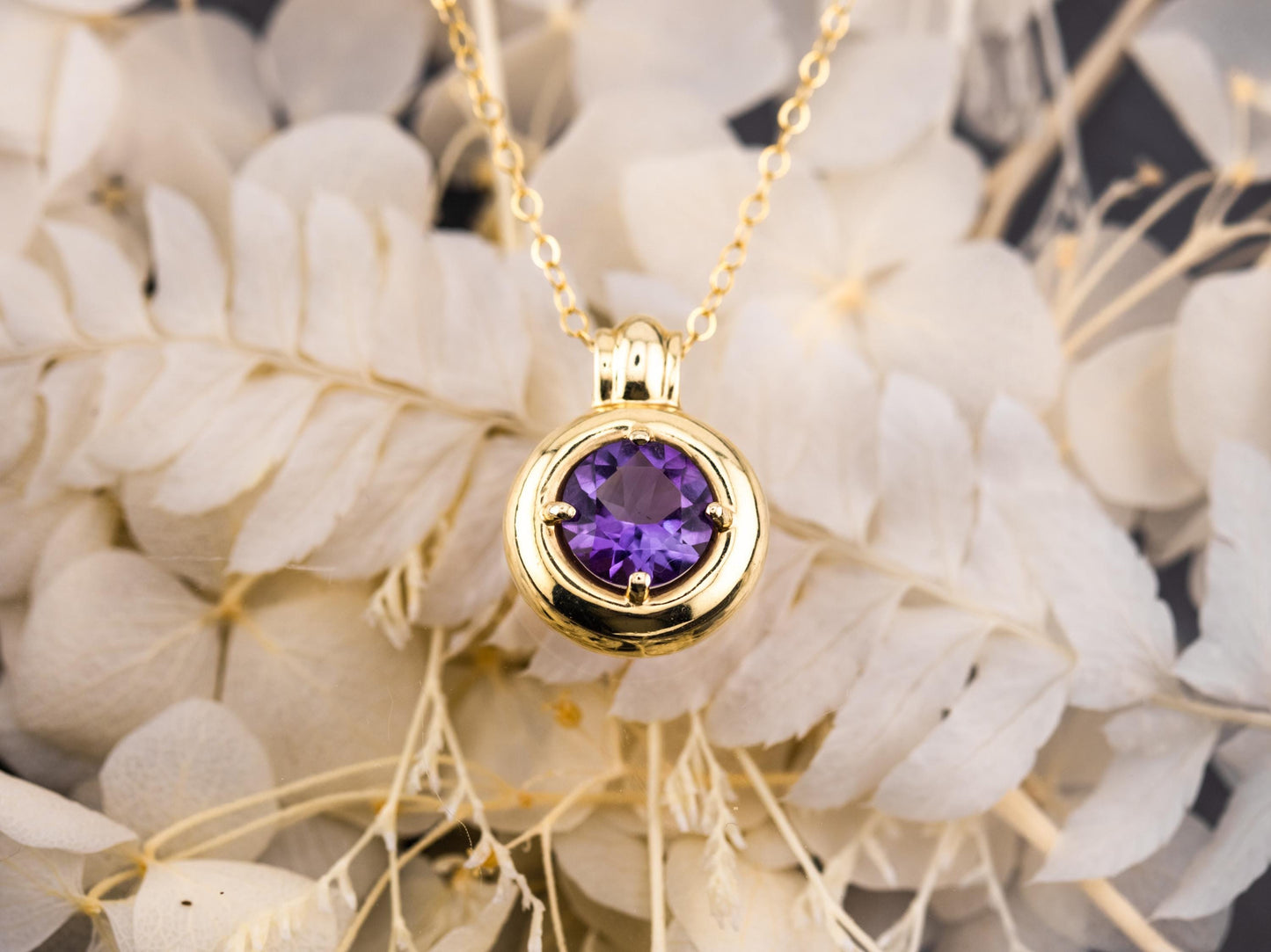 Vintage Amethyst necklace pendant 14k solid gold necklace bezel set chunky statement piece heirloom jewelry