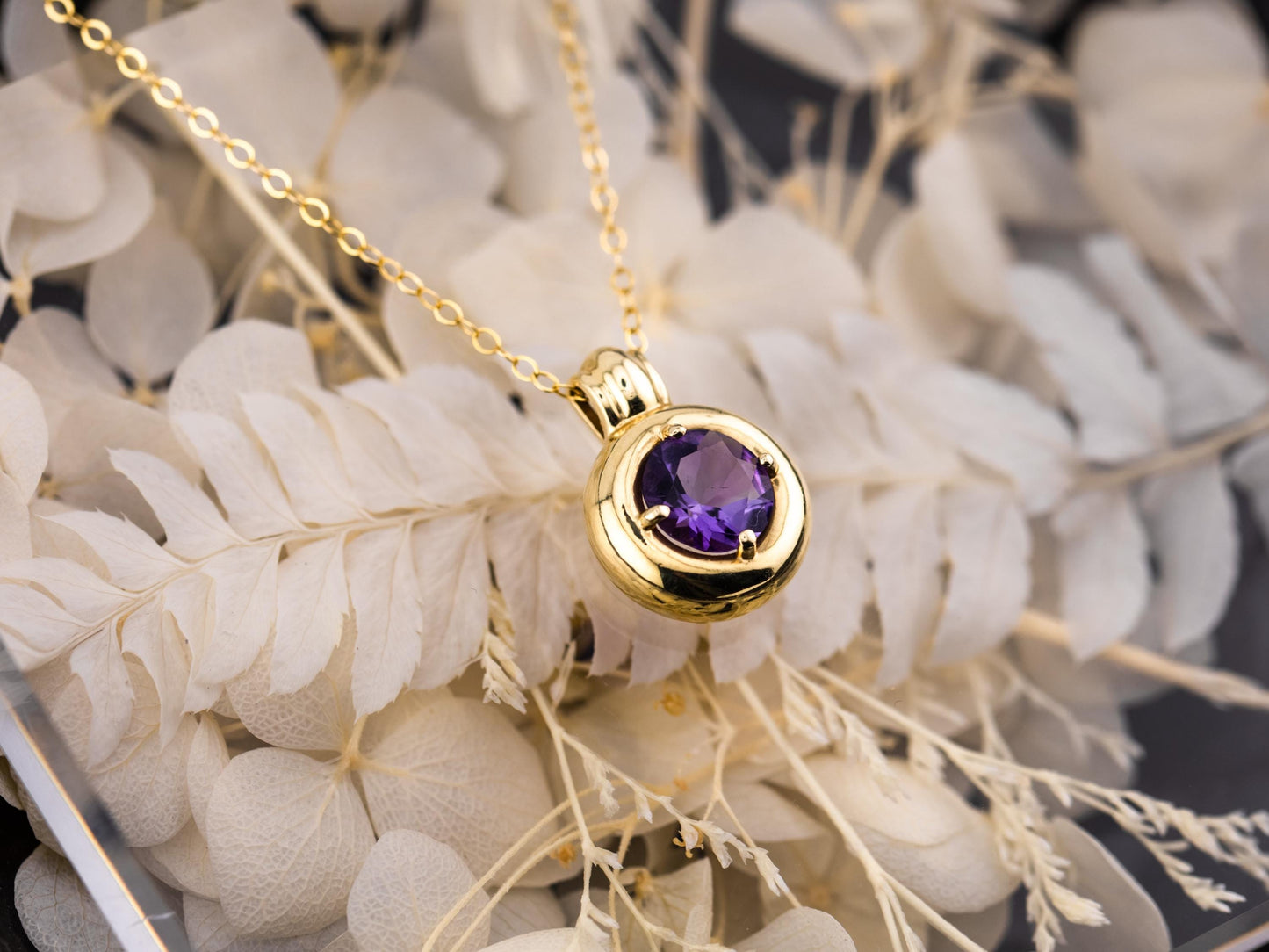 Vintage Amethyst necklace pendant 14k solid gold necklace bezel set chunky statement piece heirloom jewelry