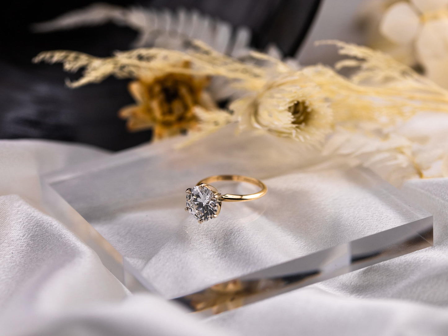 Diamond engagement ring lab diamond ring 14k solid yellow gold engagement ring solitaire round cut 3.42ct lab grown diamond engagement ring