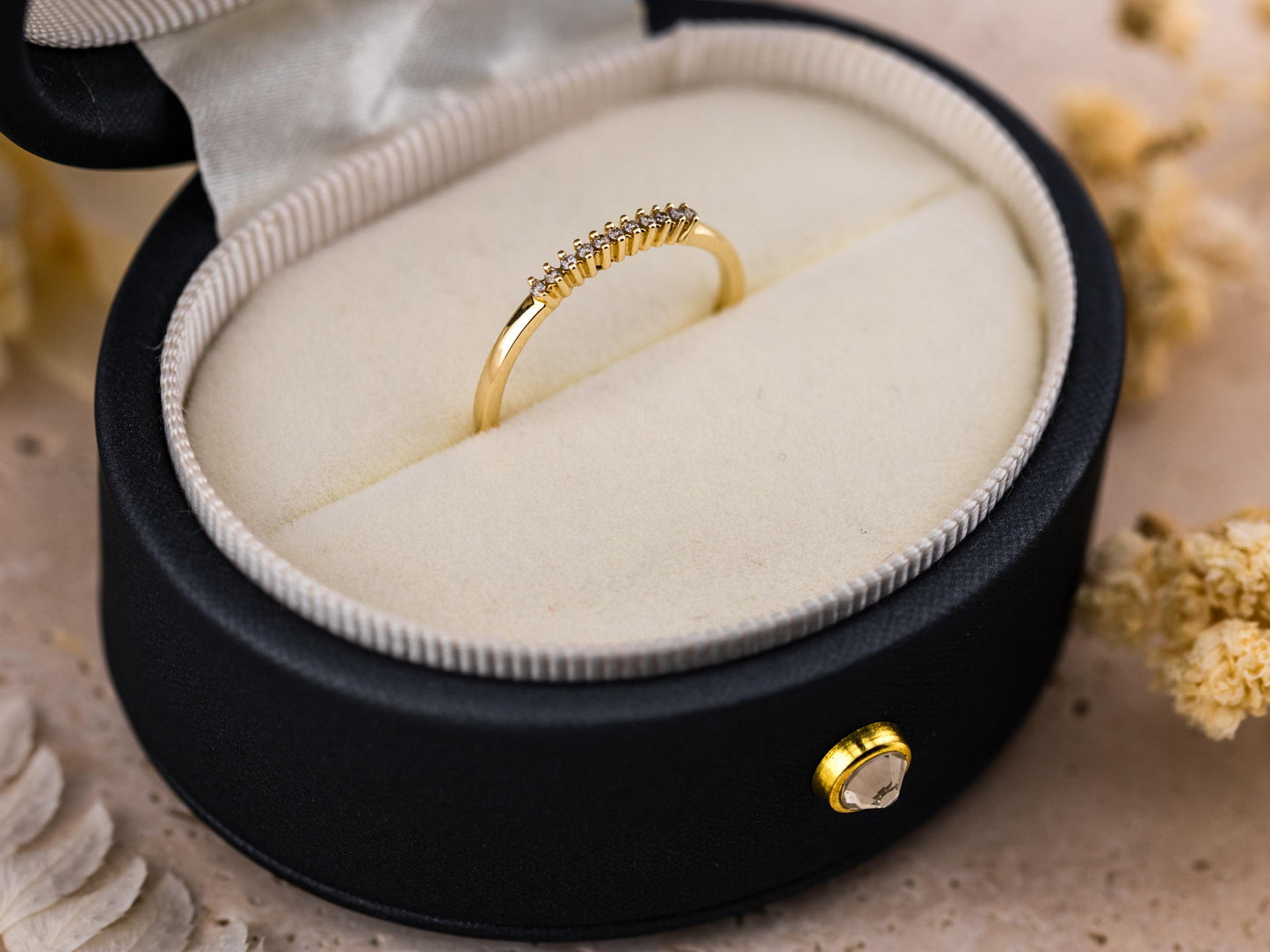 Diamond Wedding Band 14k Solid Gold Pave Band Ring