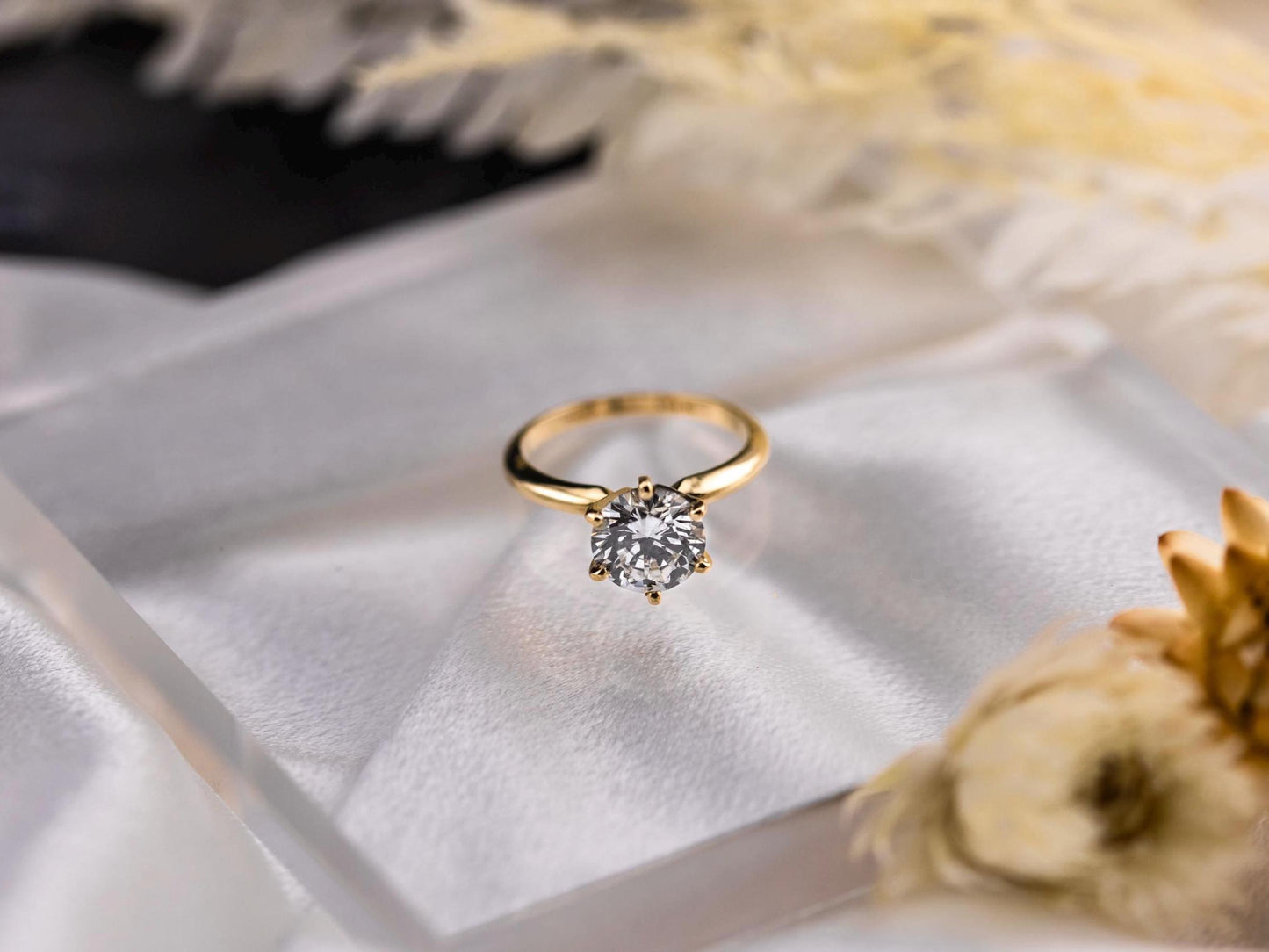 Diamond engagement ring lab diamond ring 14k solid yellow gold engagement ring solitaire round cut 2.09ct lab grown diamond ring