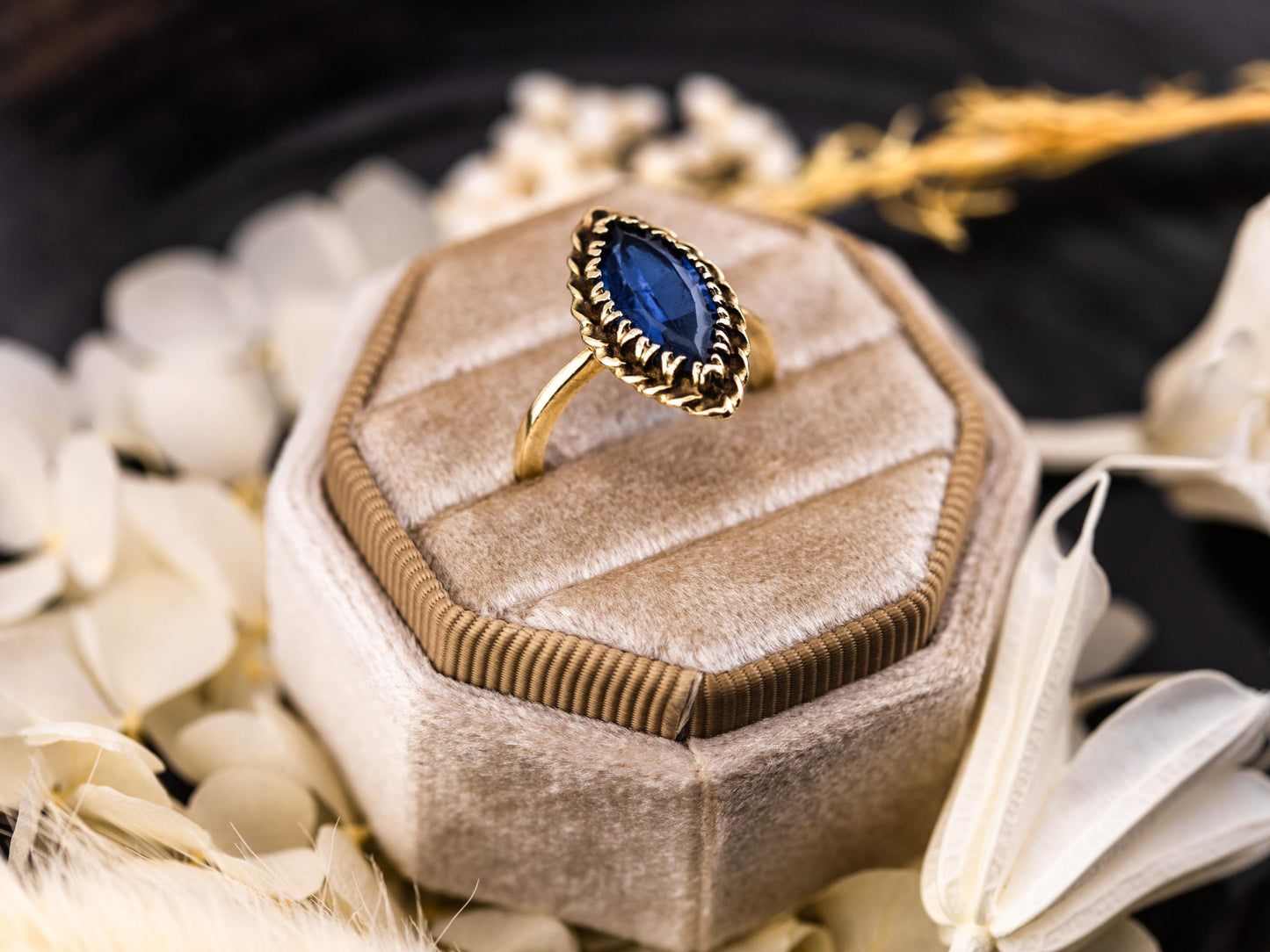 Vintage marquise spinel ring 10k solid gold statement or engagement ring, genuine antique vintage marquise cut ring yellow gold