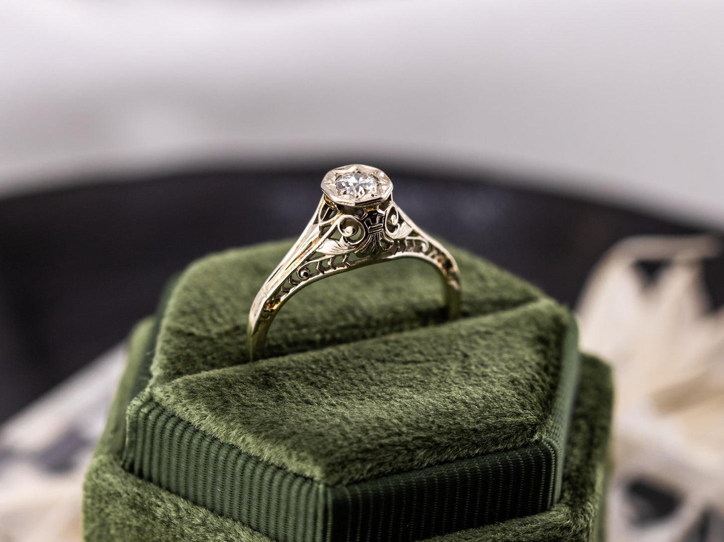 Vintage diamond engagement ring 18k solid gold engagement ring circa 1920s old European cut art deco engagement ring
