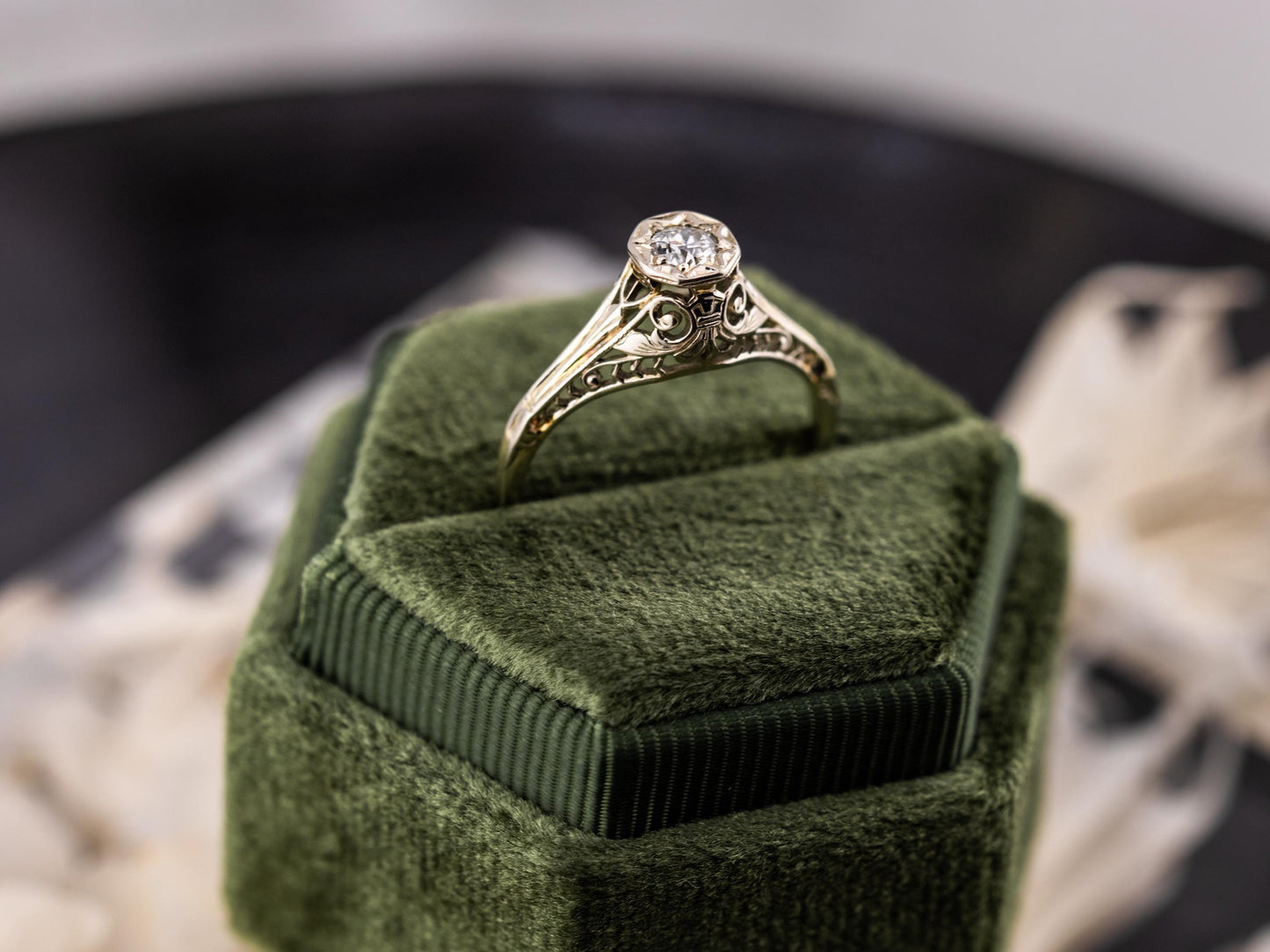 Vintage diamond engagement ring 18k solid gold engagement ring circa 1920s old European cut art deco engagement ring