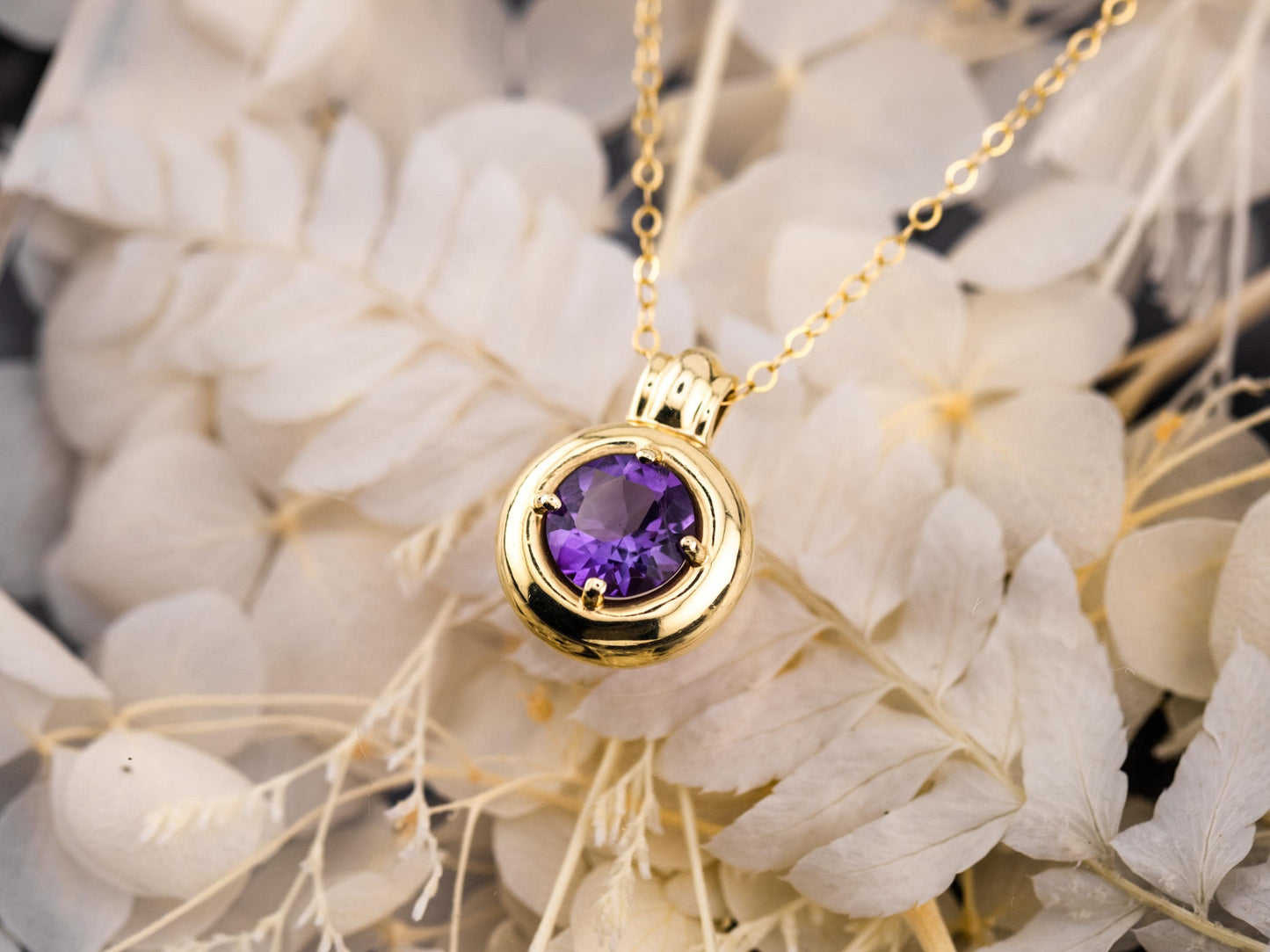 Vintage Amethyst necklace pendant 14k solid gold necklace bezel set chunky statement piece heirloom jewelry