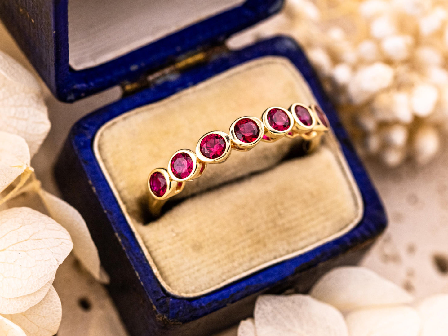 Ruby wedding band lab grown ruby ring bezel set 10k solid yellow gold