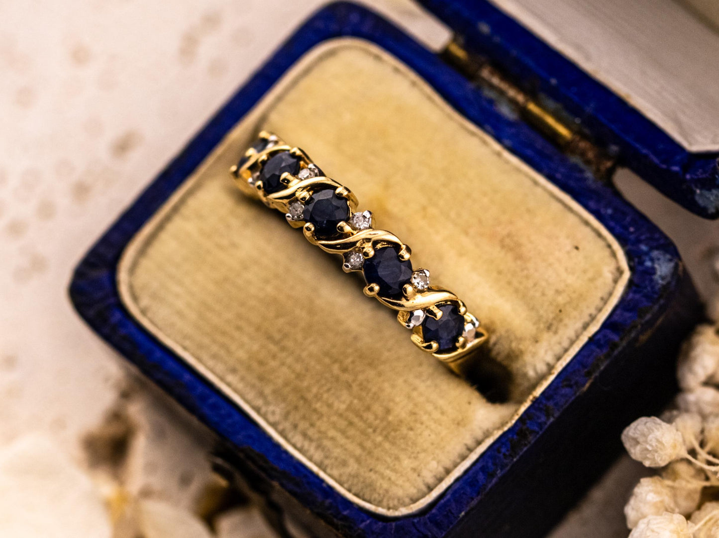 Vintage Sapphire And Diamond Ring 10k solid yellow gold wedding band Antique Ring