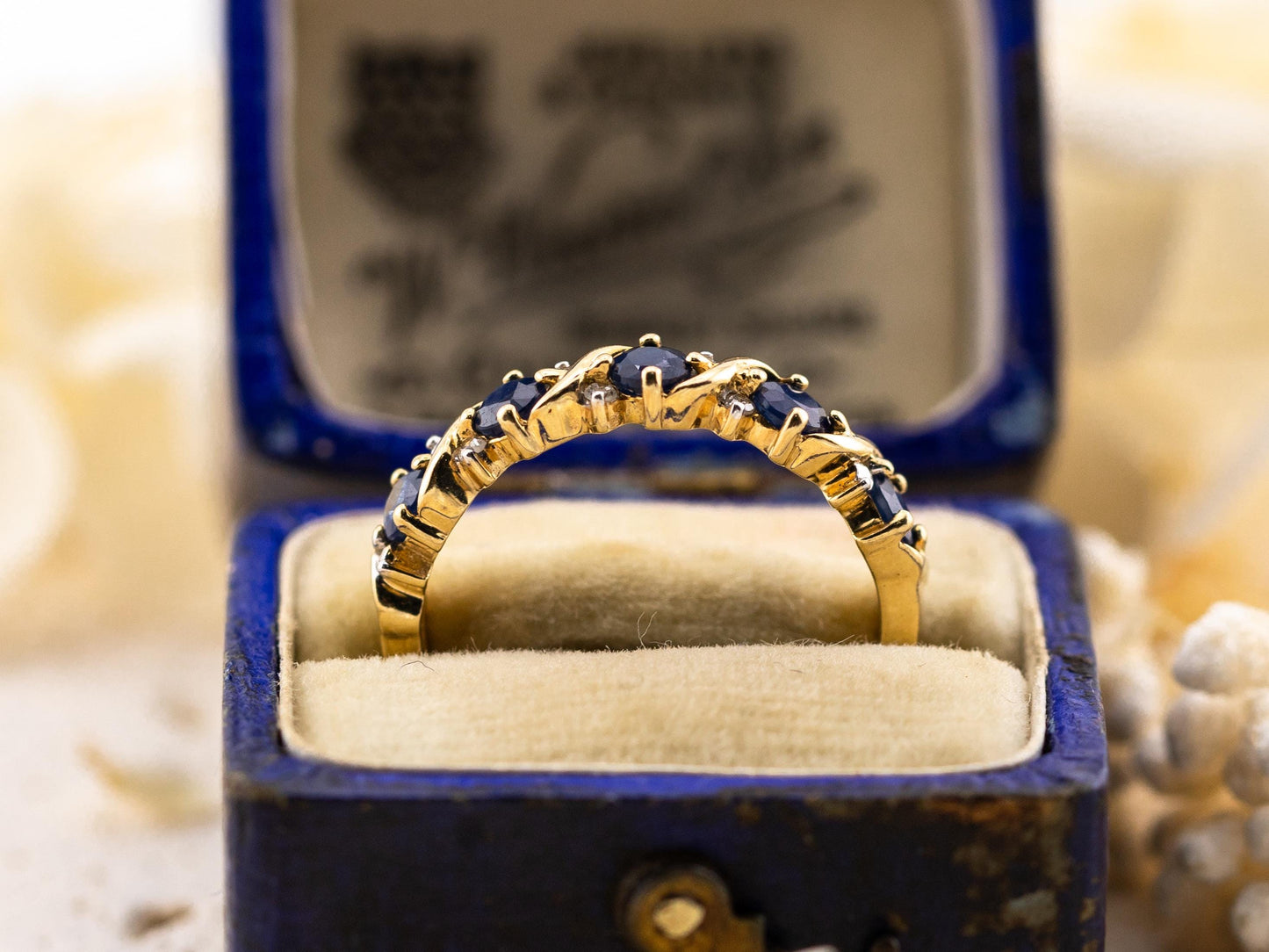 Vintage Sapphire And Diamond Ring 10k solid yellow gold wedding band Antique Ring