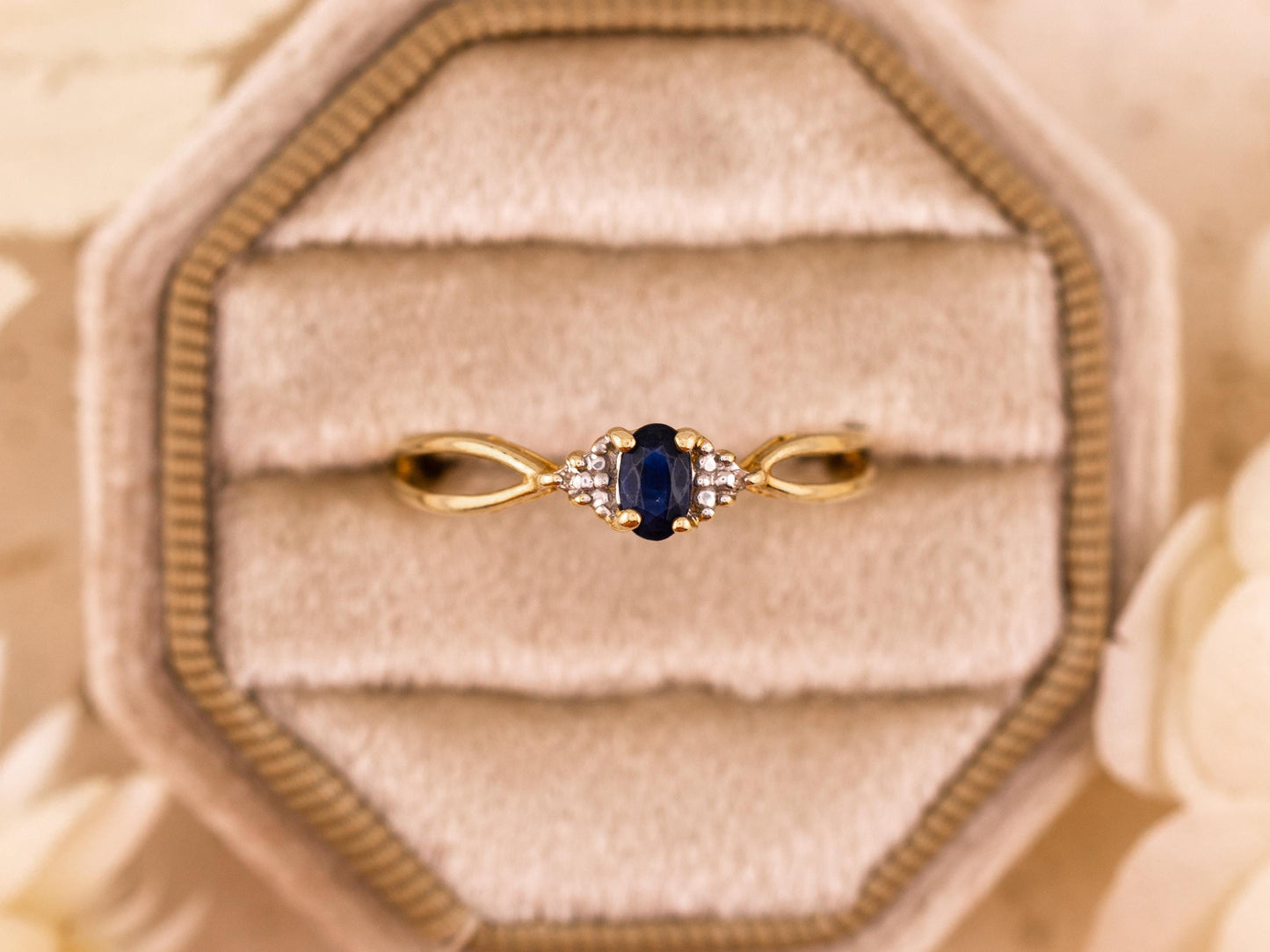 Vintage sapphire and diamond ring 10k solid gold statement or engagement ring genuine antique ring vintage ring oval cut sapphire, Size 8.5