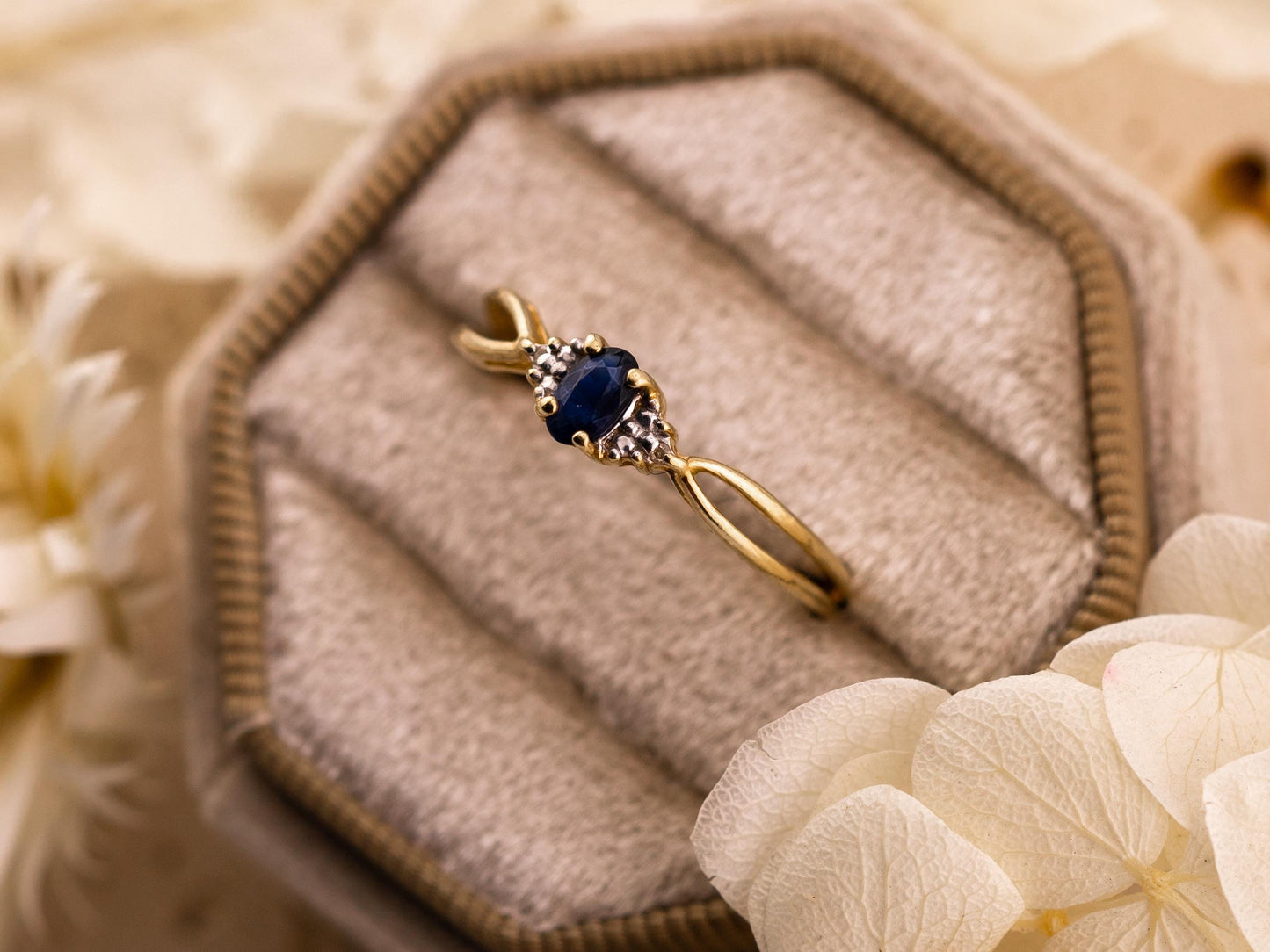 Vintage sapphire and diamond ring 10k solid gold statement or engagement ring genuine antique ring vintage ring oval cut sapphire, Size 8.5