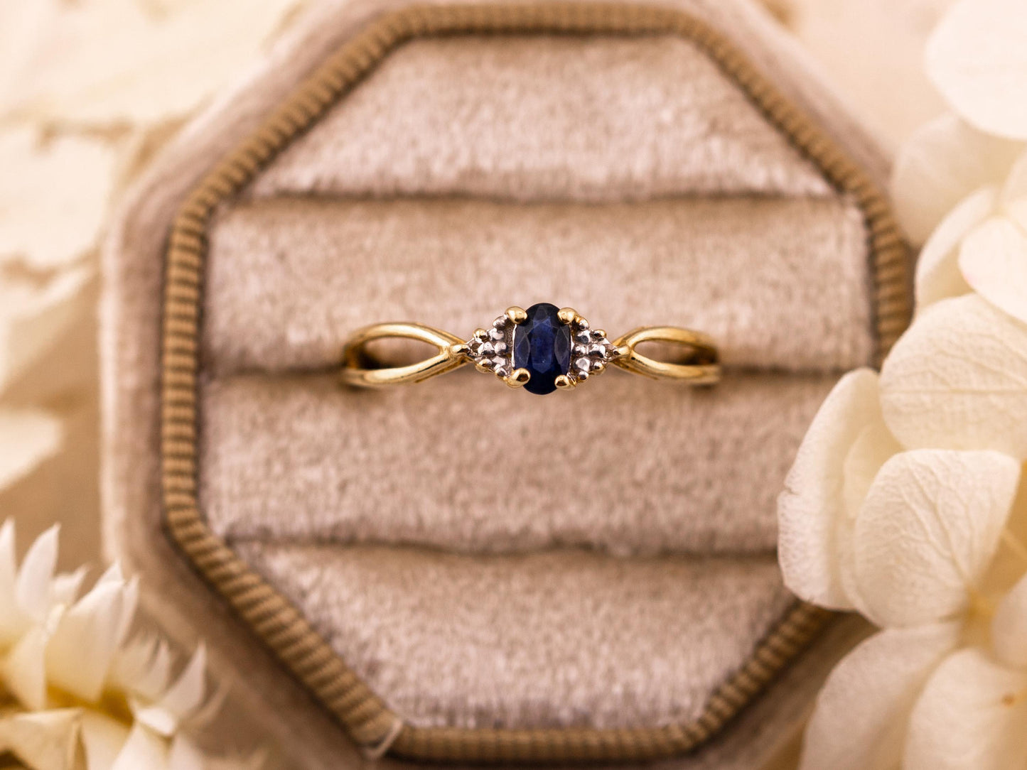 Vintage sapphire and diamond ring 10k solid gold statement or engagement ring genuine antique ring vintage ring oval cut sapphire, Size 8.5