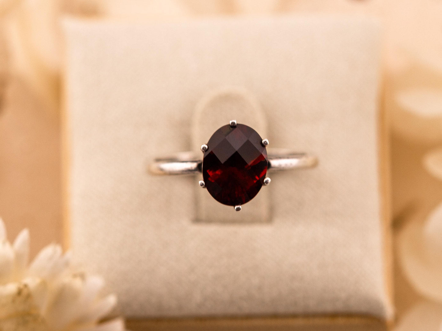 Garnet ring January birthstone ring solid sterling silver ring solitaire oval garnet, size 7