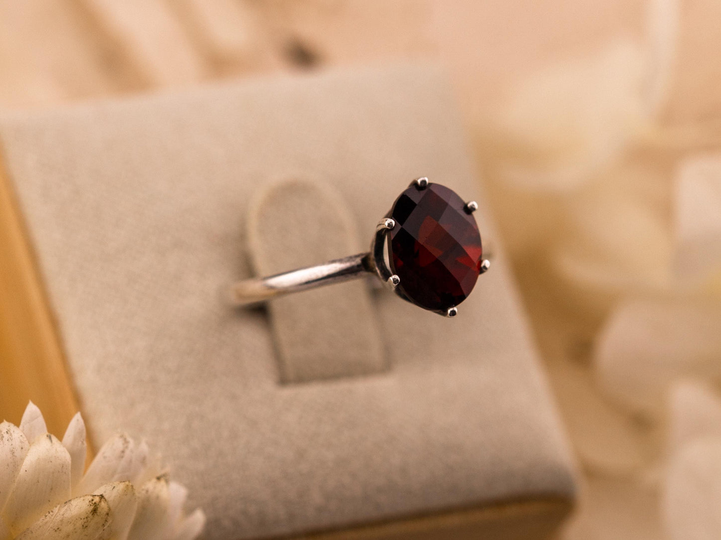 Garnet ring January birthstone ring solid sterling silver ring solitaire oval garnet, size 7