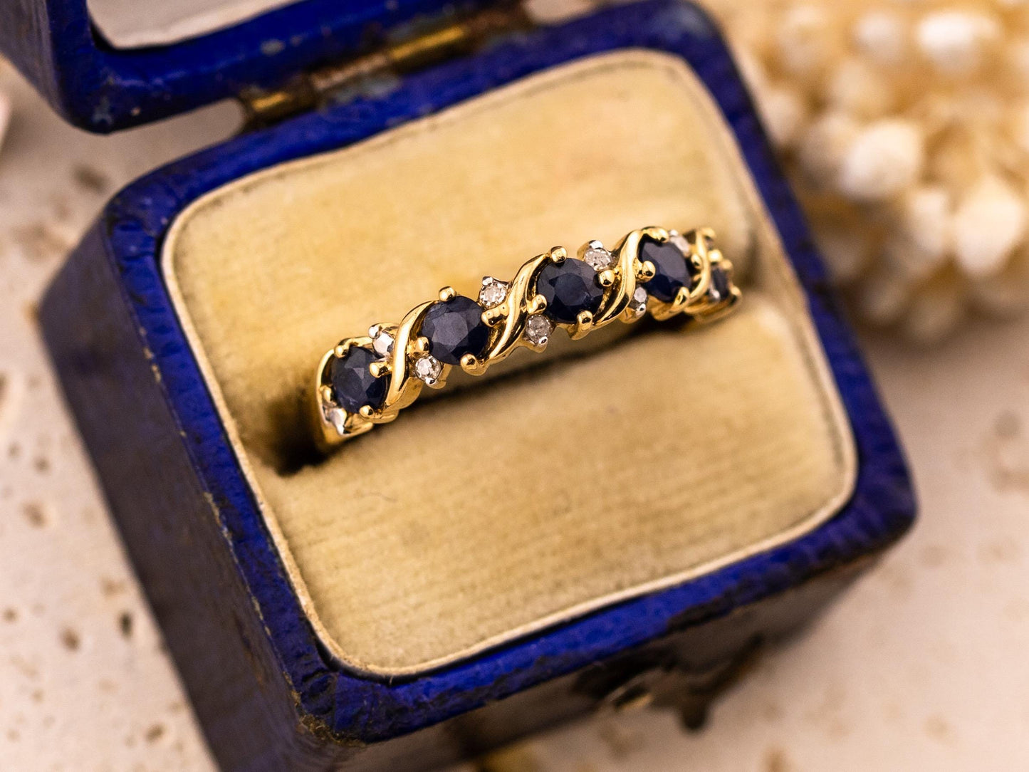 Vintage Sapphire And Diamond Ring 10k solid yellow gold wedding band Antique Ring