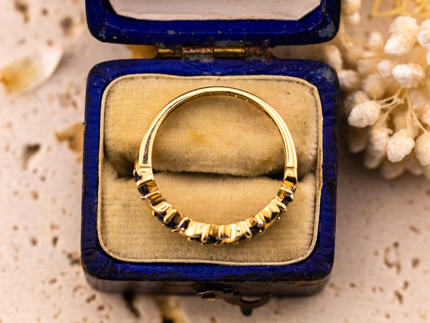 Vintage Sapphire And Diamond Ring 10k solid yellow gold wedding band Antique Ring