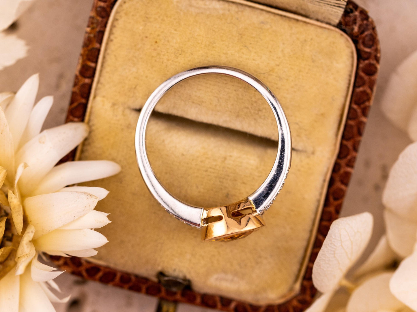 Vintage citrine ring 14k solid yellow gold citrine and diamond ring pave two tone ring November birthstone ring, Size 7