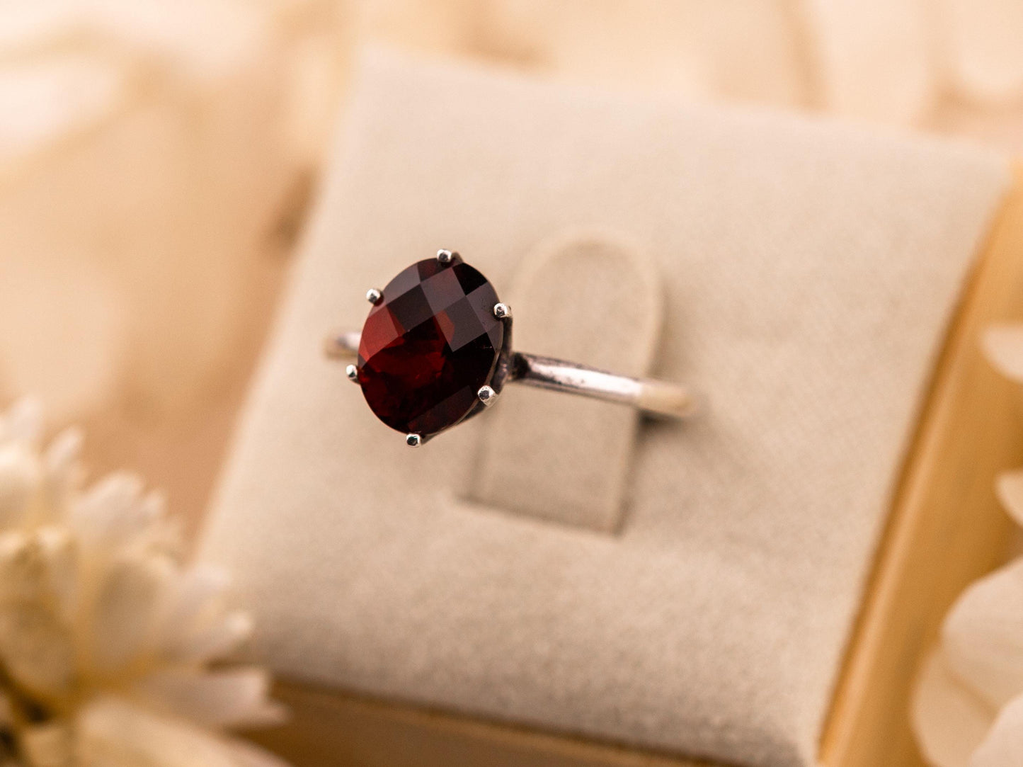 Garnet ring January birthstone ring solid sterling silver ring solitaire oval garnet, size 7
