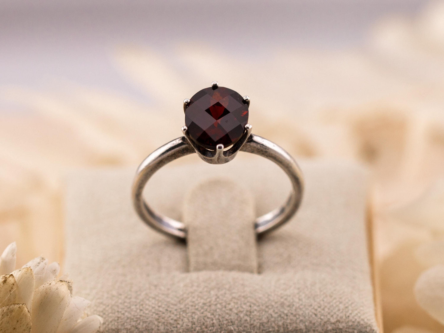 Garnet ring January birthstone ring solid sterling silver ring solitaire oval garnet, size 7