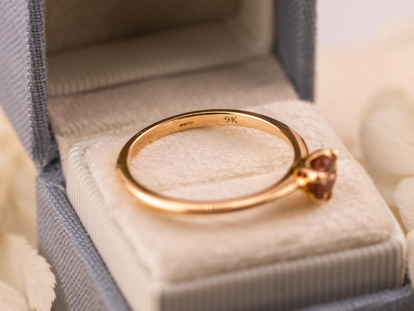 Vintage pink tourmaline ring 9k solid rose gold round cut solitaire ring, size 10