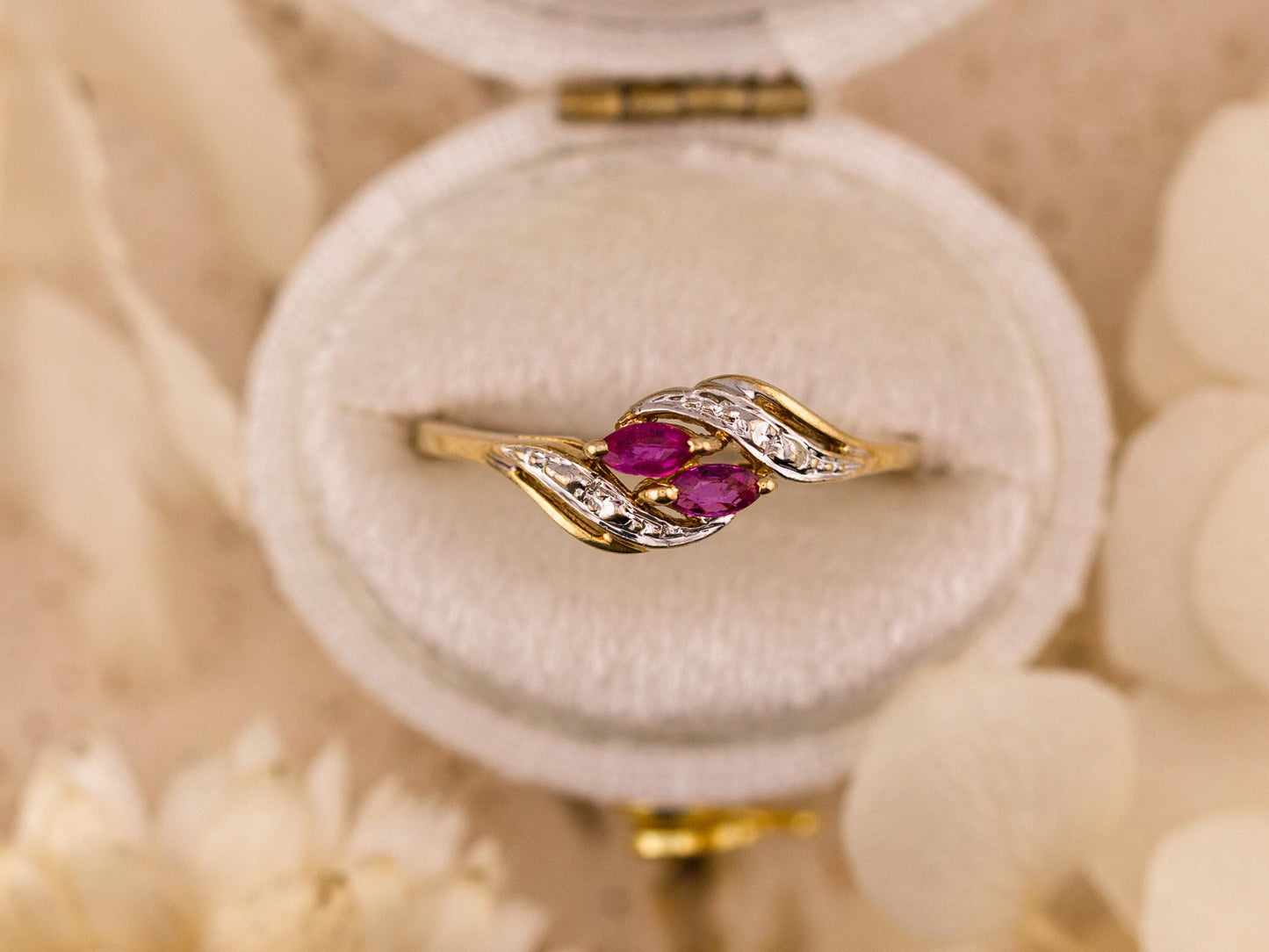 Vintage ruby and diamond ring bypass marquise cut ring 10k solid yellow gold with diamond accents antique ring, size 7