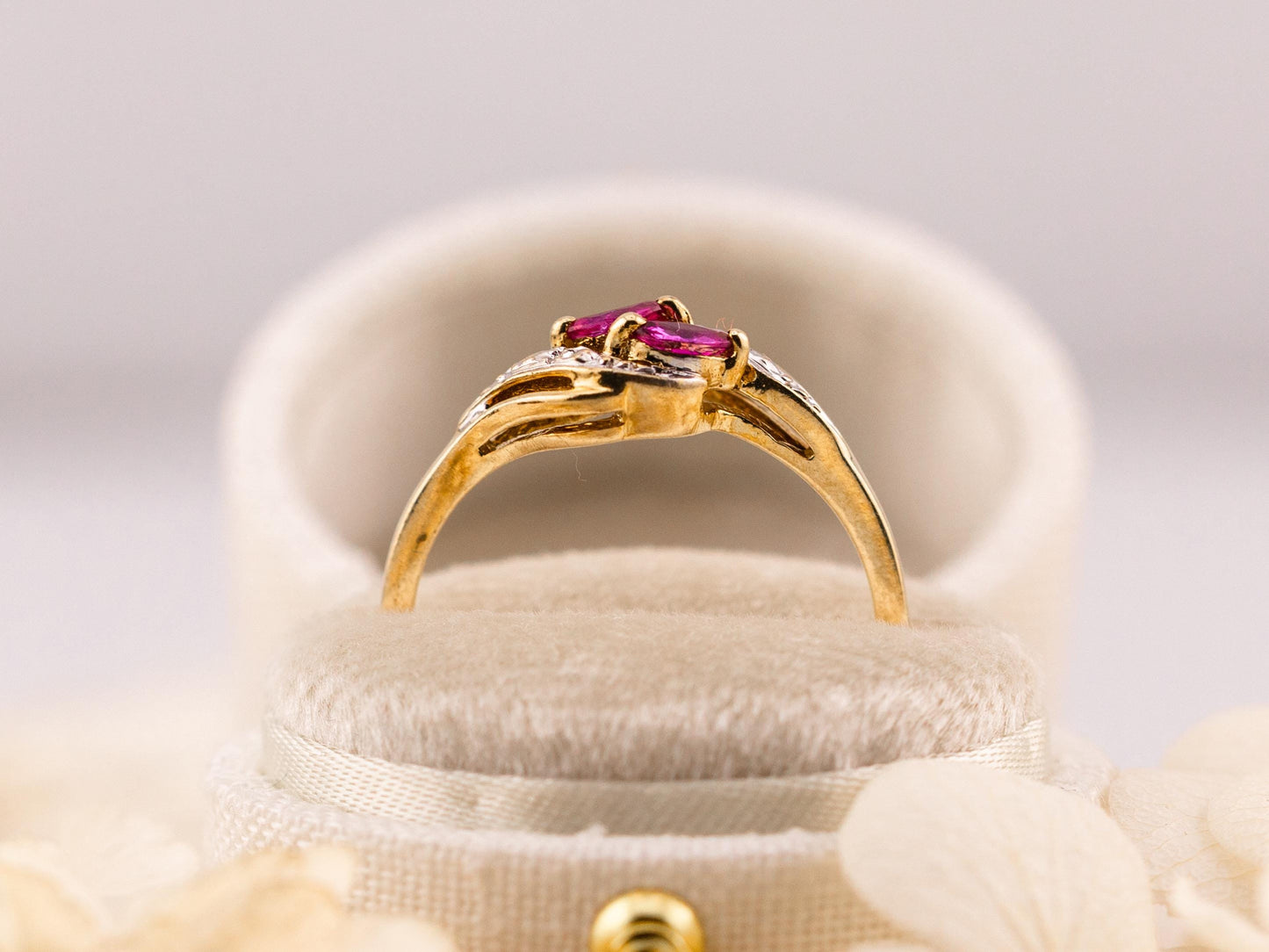 Vintage ruby and diamond ring bypass marquise cut ring 10k solid yellow gold with diamond accents antique ring, size 7