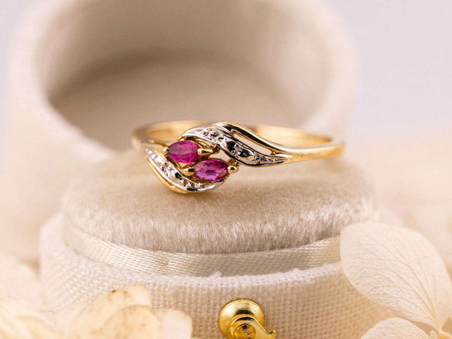 Vintage ruby and diamond ring bypass marquise cut ring 10k solid yellow gold with diamond accents antique ring, size 7