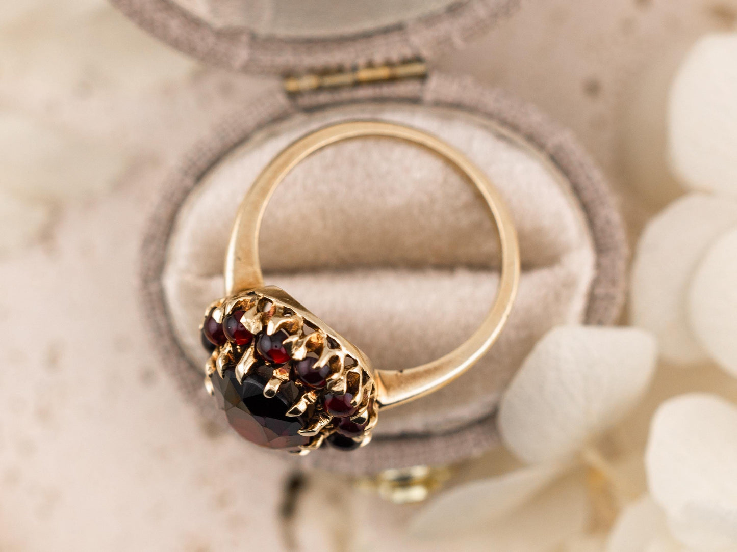 Vintage Garnet Ring halo Ring 8k solid yellow gold ring January Birthstone ring oval garnet