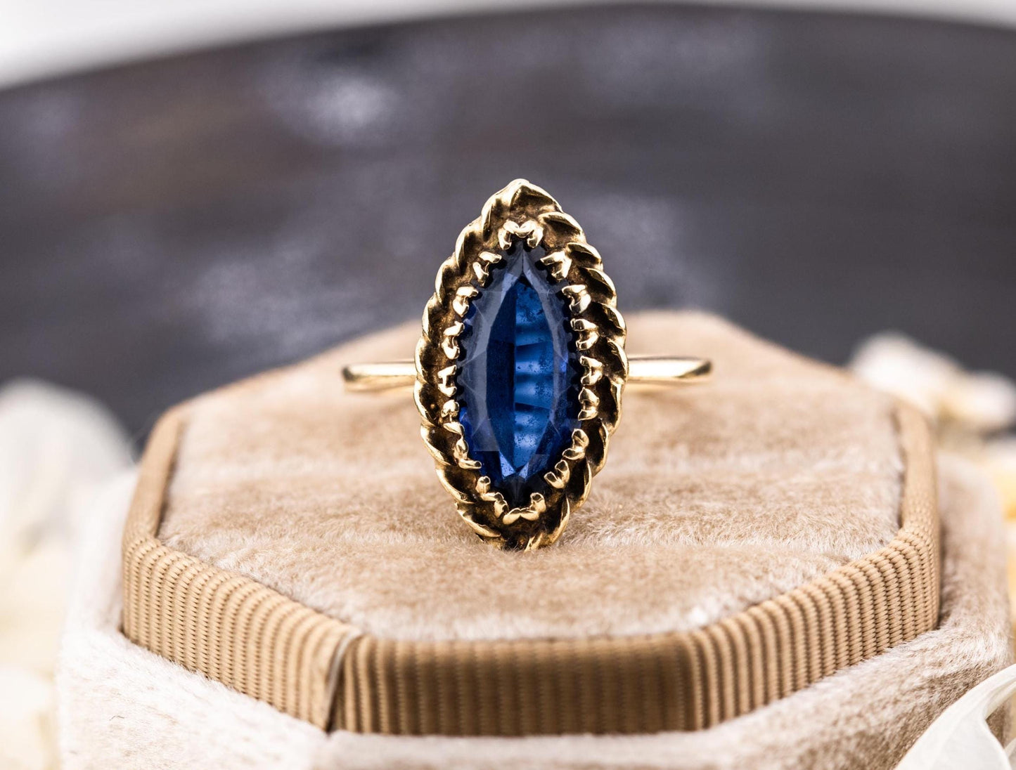 Vintage marquise spinel ring 10k solid gold statement or engagement ring, genuine antique vintage marquise cut ring yellow gold