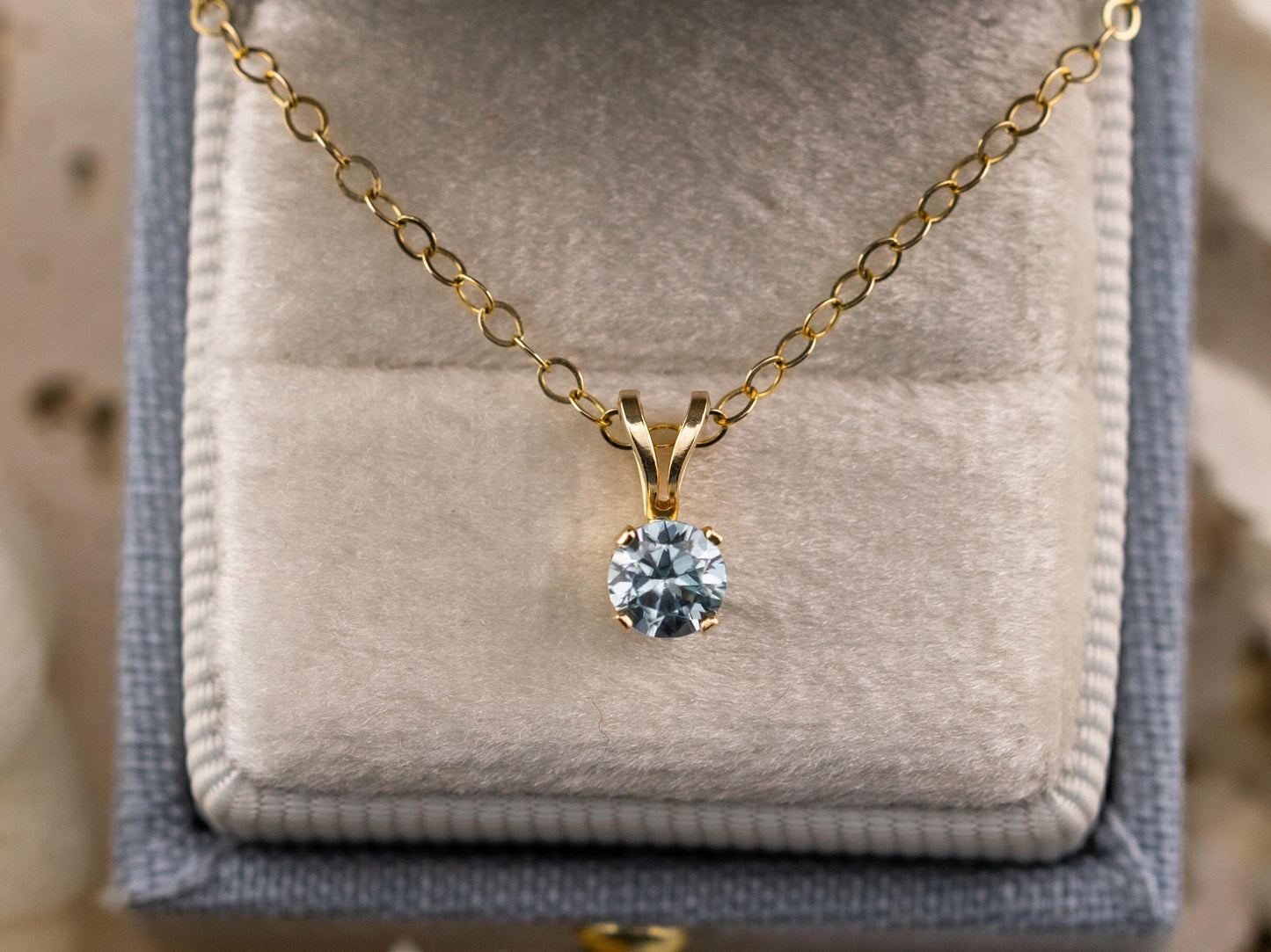 Vintage aquamarine pendant 14k solid yellow gold necklace pendant March birthstone necklace 3.5mm