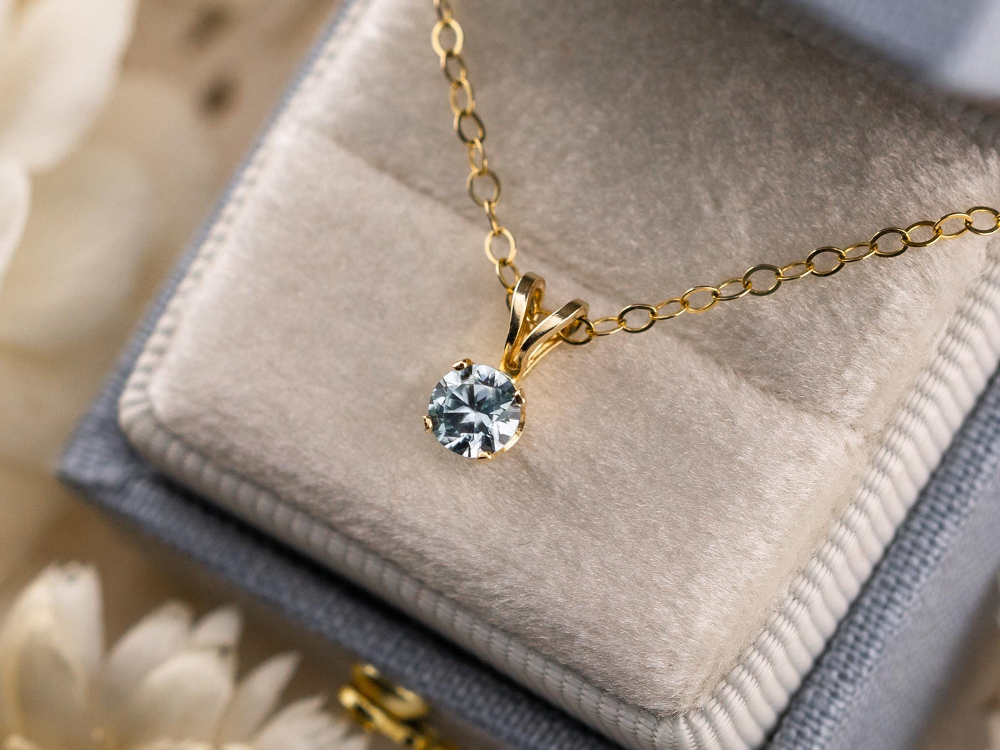 Vintage aquamarine pendant 14k solid yellow gold necklace pendant March birthstone necklace 3.5mm