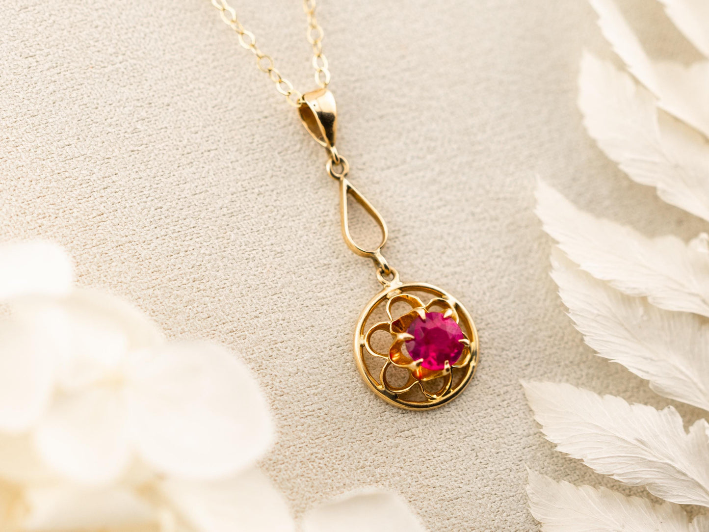 Vintage spinel necklace pendant 14k solid gold pink spinel necklace art deco necklace statement piece floral necklace floral pendant