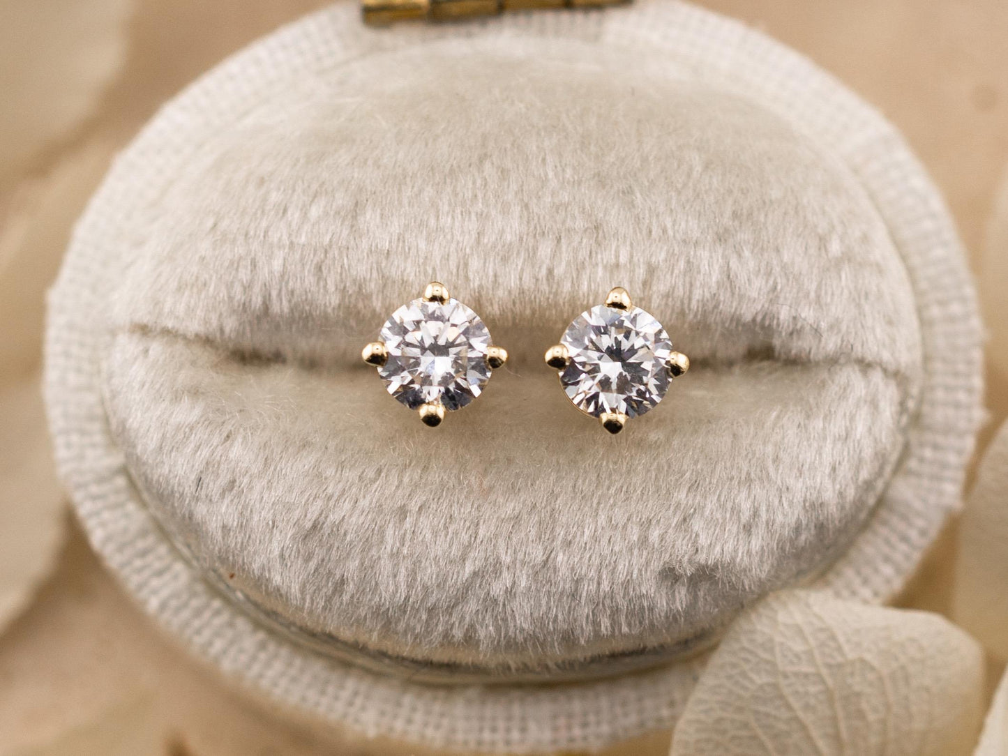 Lab diamond stud earrings 14k solid yellow gold earrings with push backs, four prong diamond earrings, ethical lab grown diamonds
