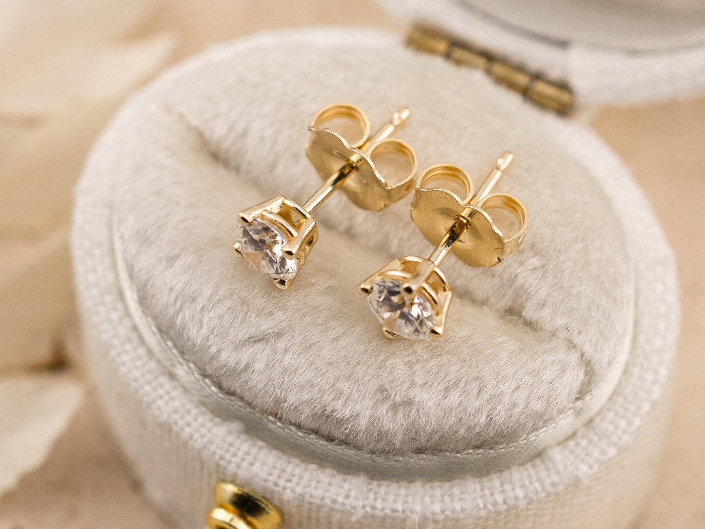 Lab diamond stud earrings 14k solid yellow gold earrings with push backs, four prong diamond earrings, ethical lab grown diamonds