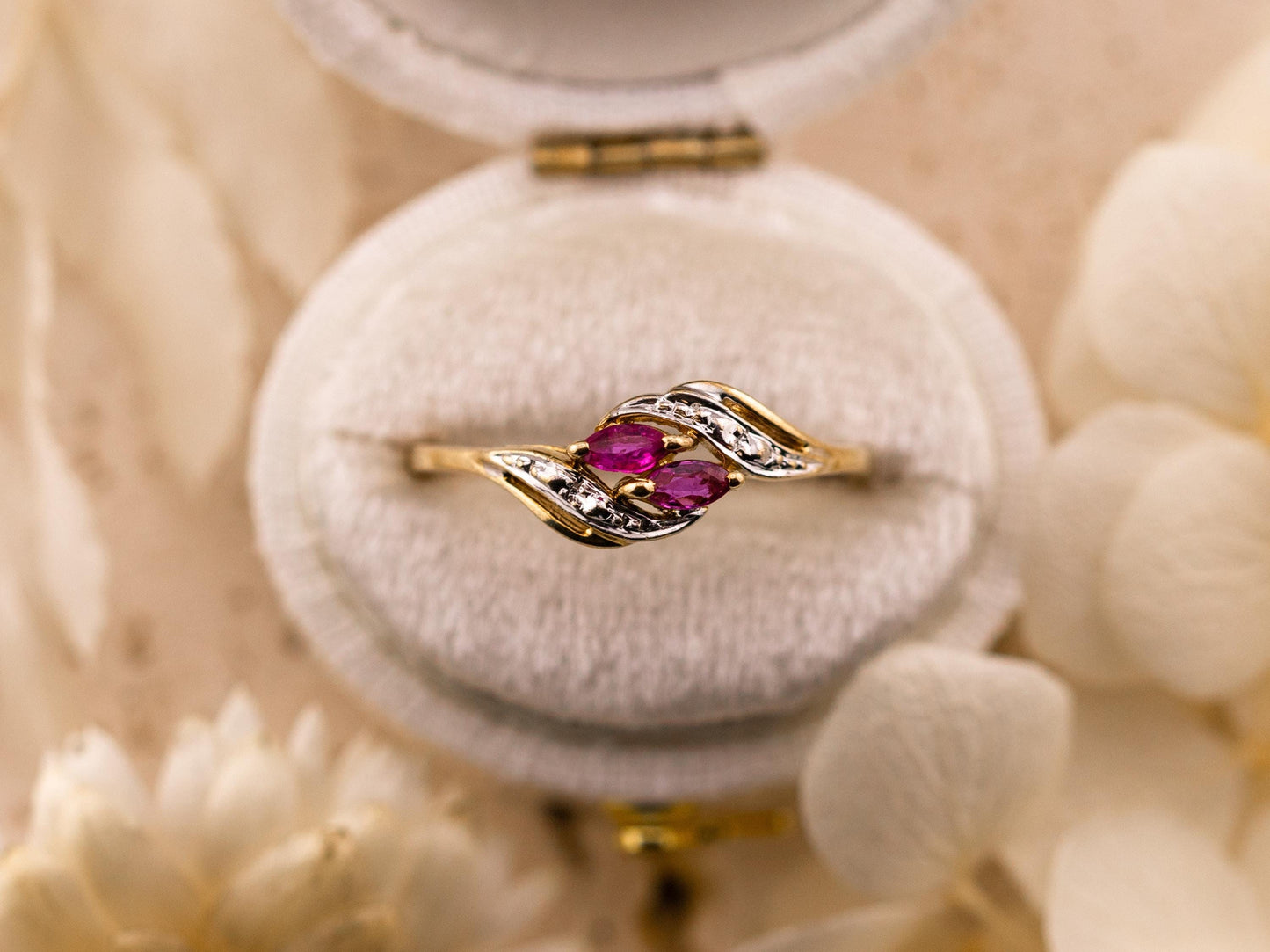 Vintage ruby and diamond ring bypass marquise cut ring 10k solid yellow gold with diamond accents antique ring, size 7