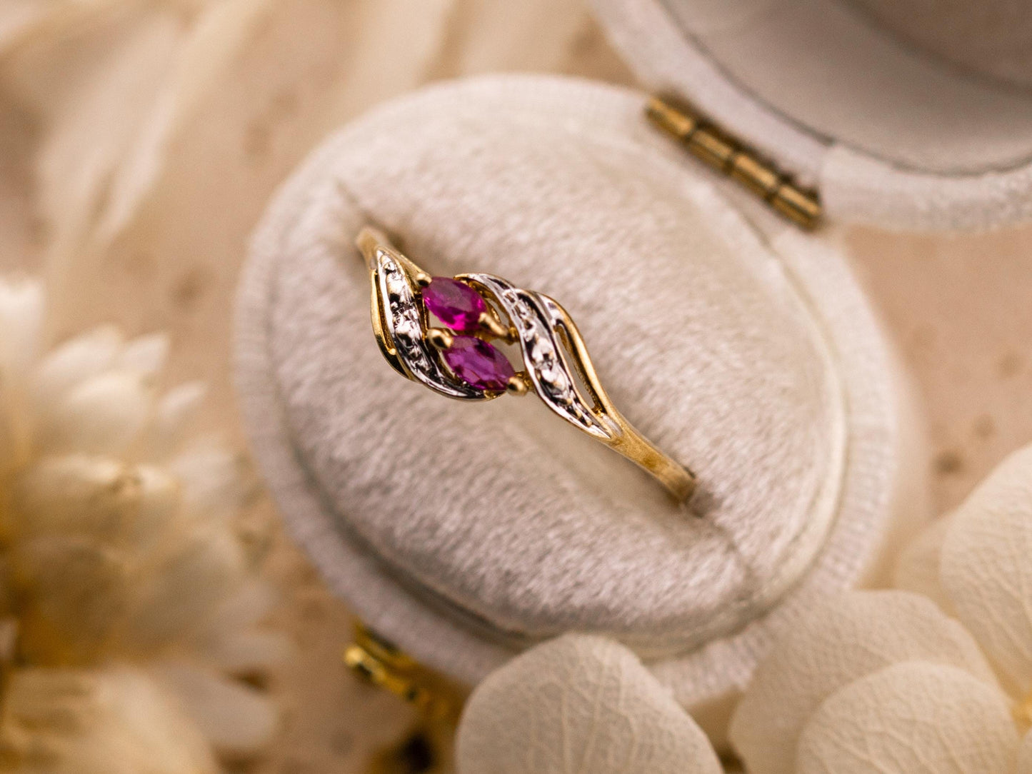 Vintage ruby and diamond ring bypass marquise cut ring 10k solid yellow gold with diamond accents antique ring, size 7