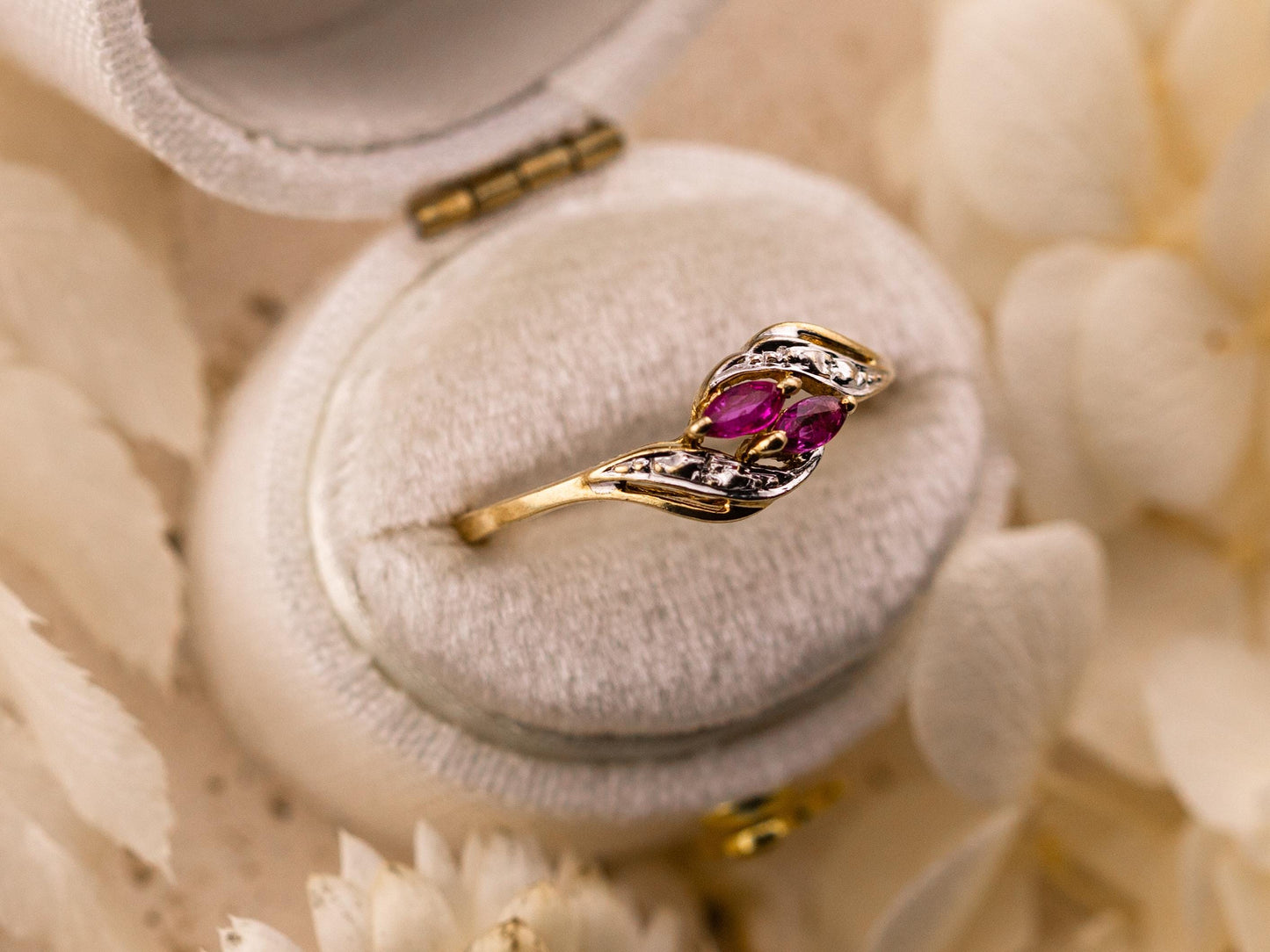 Vintage ruby and diamond ring bypass marquise cut ring 10k solid yellow gold with diamond accents antique ring, size 7