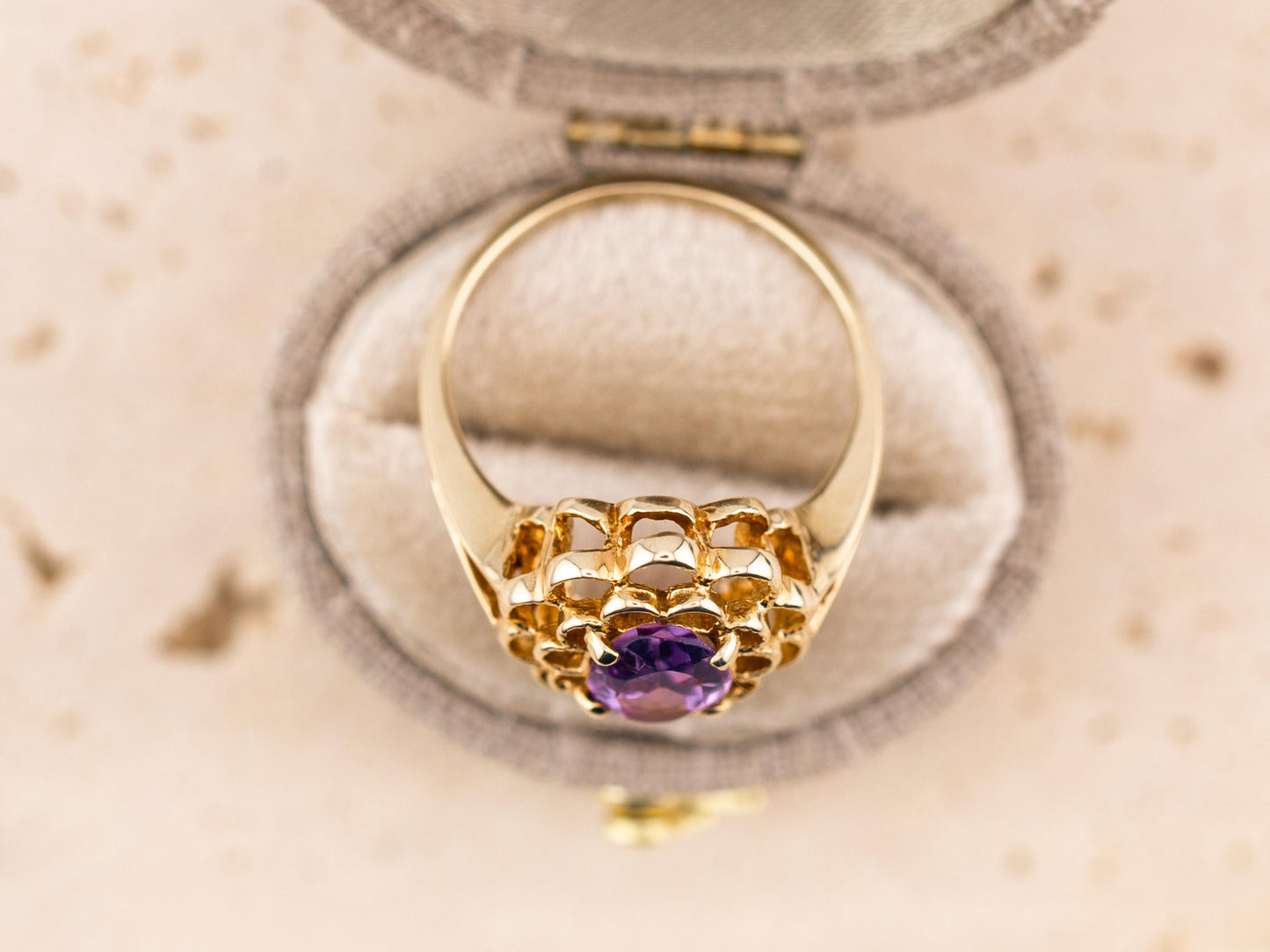 Vintage amethyst ring filigree ring 10k solid yellow gold ring oval cut amethyst, Size 6.25